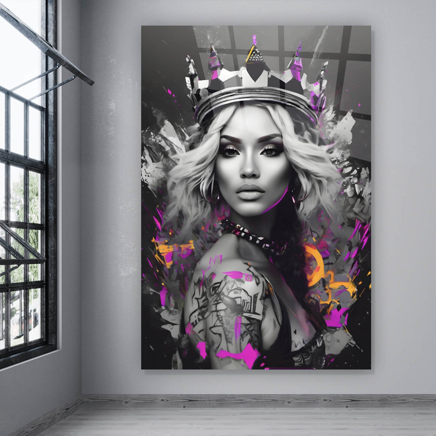 Acrylglasbild abstrakte Schönheitskönigin mit Krone Hochformat