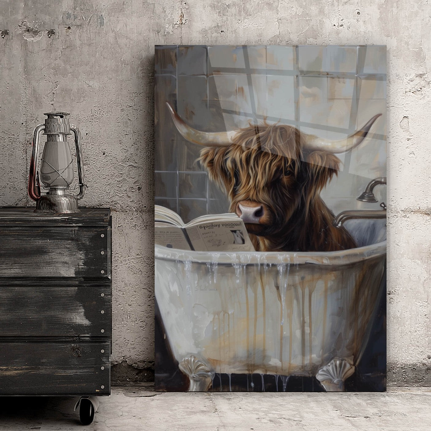 Acrylglasbild Abstraktes Hochlandrind in der Wanne Hochformat