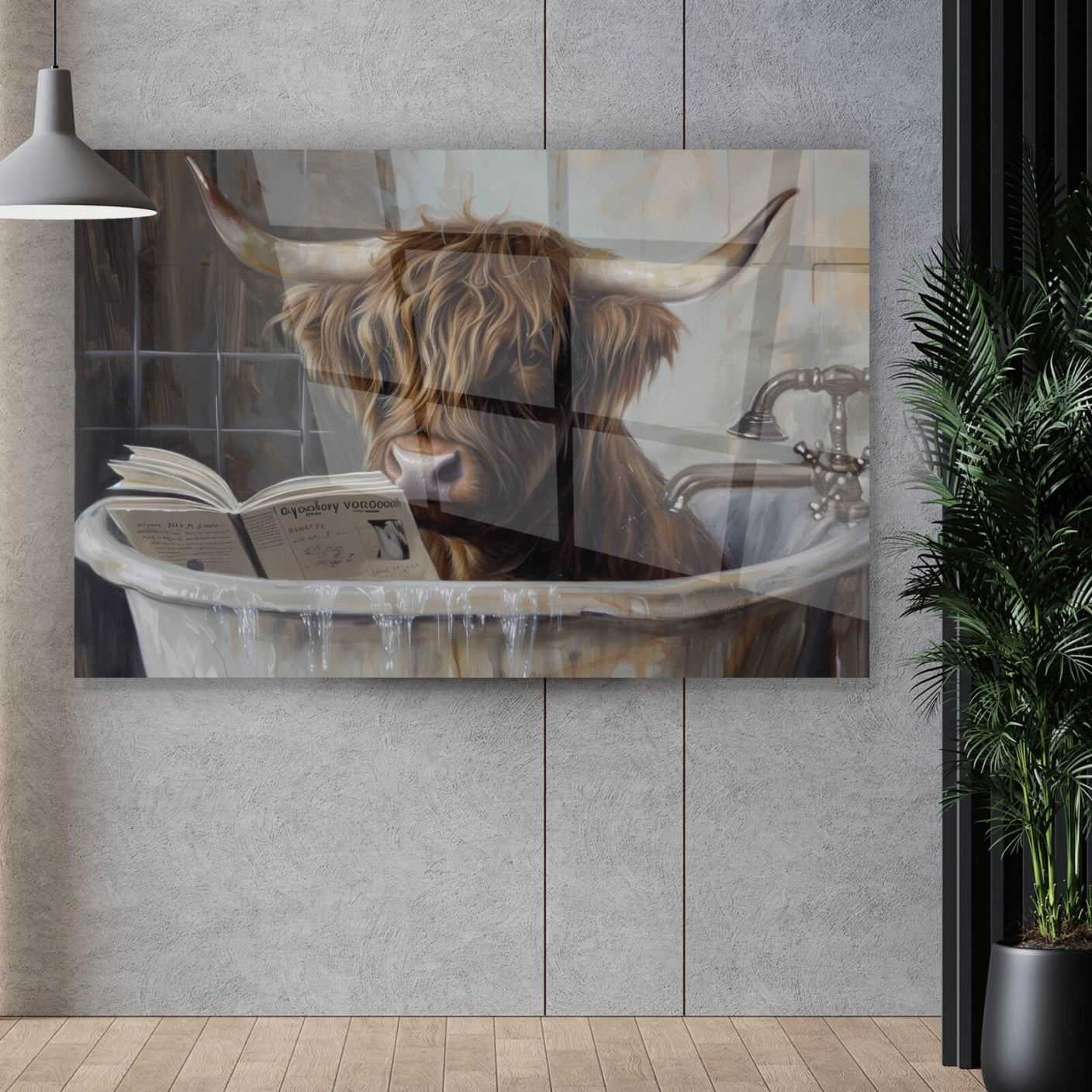 Acrylglasbild Abstraktes Hochlandrind in der Wanne Querformat