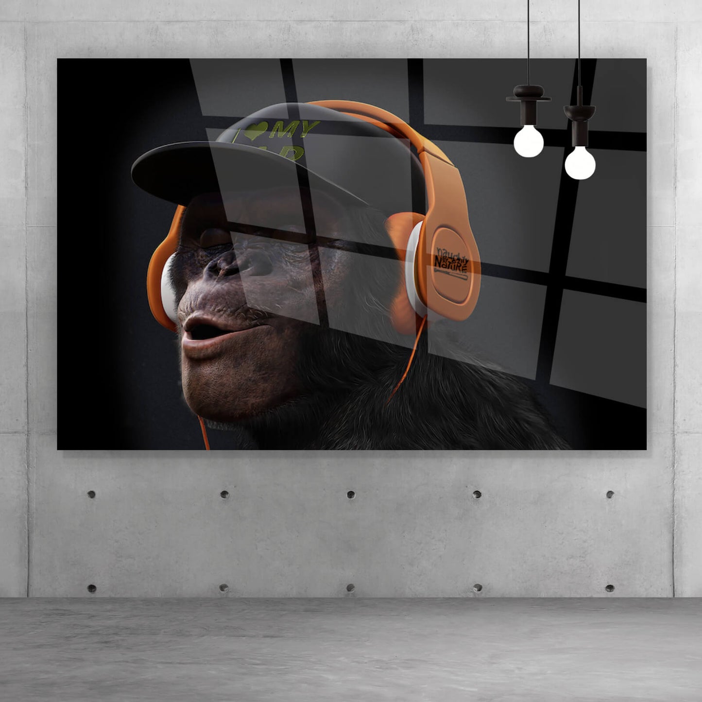 Acrylglasbild Affe mit Kopfhörer Modern Art Querformat