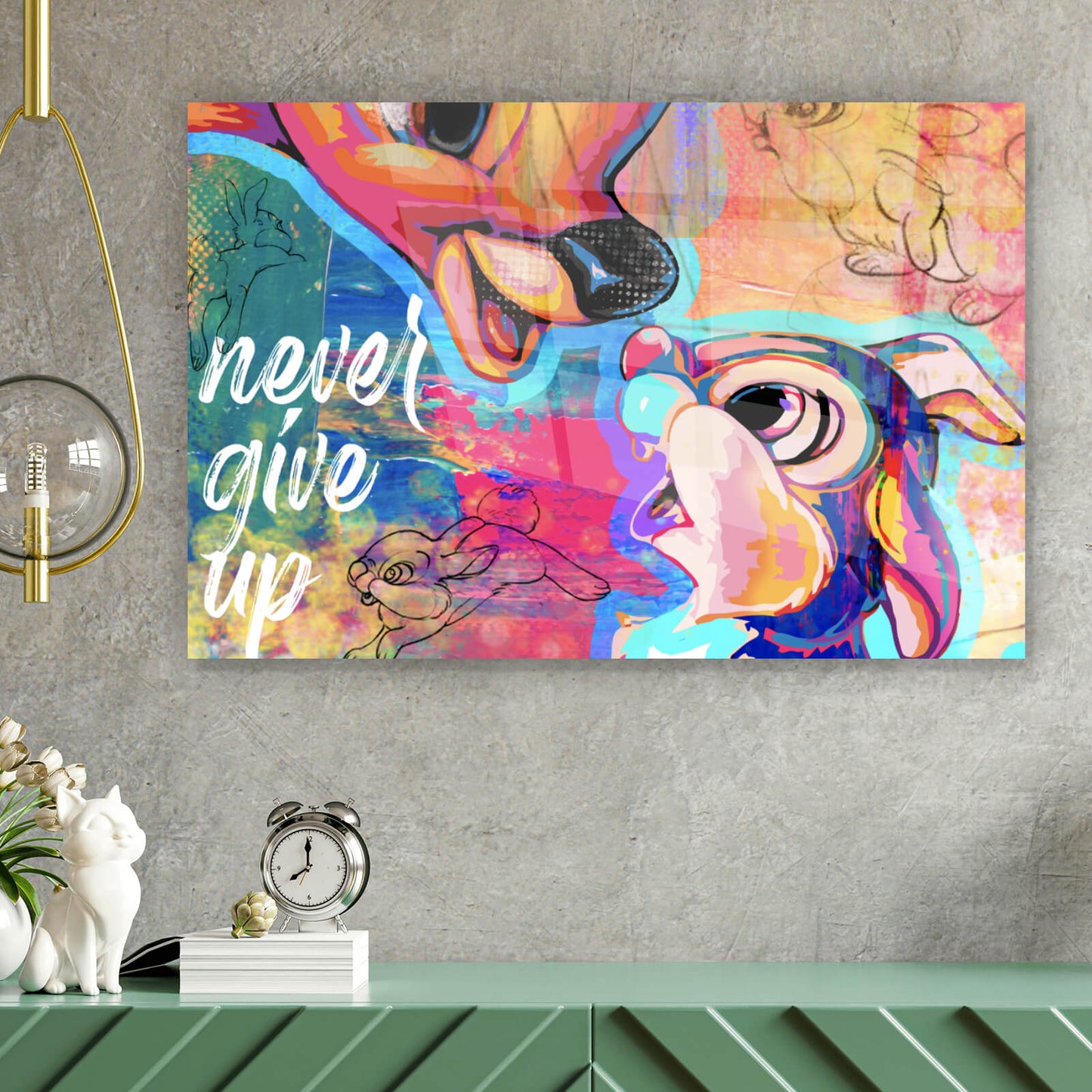 Acrylglasbild Reh never give up Querformat