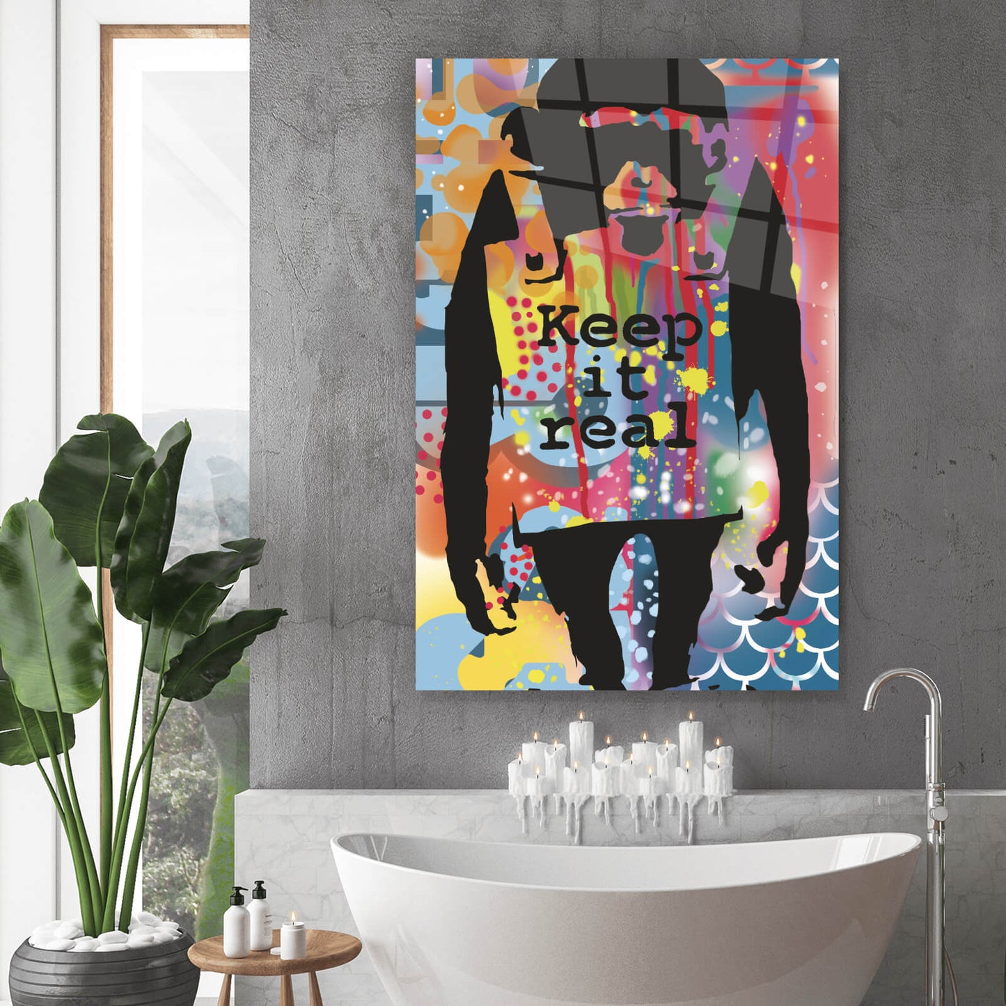 Acrylglasbild Banksy Affe Keep It Real Hochformat