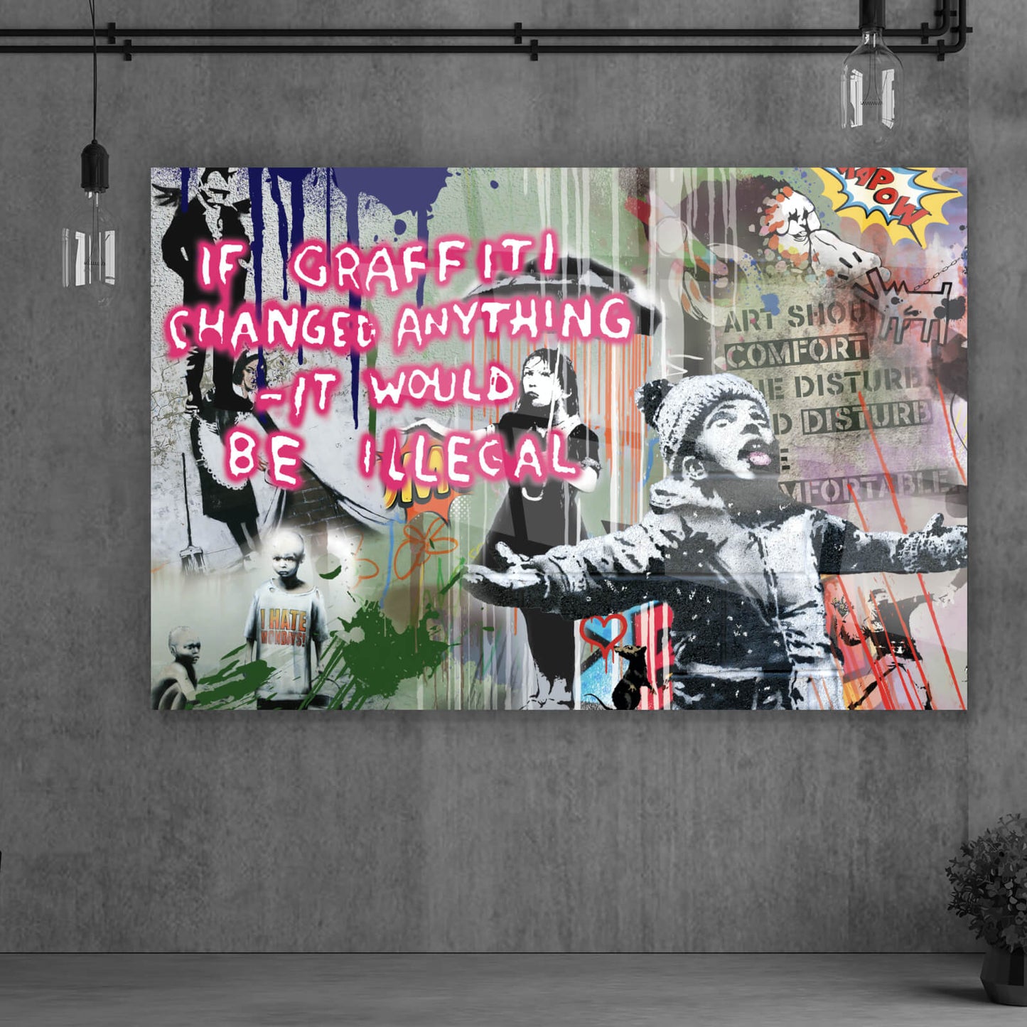 Acrylglasbild Acrylglasbild Banksy Pink Graffiti Querformat