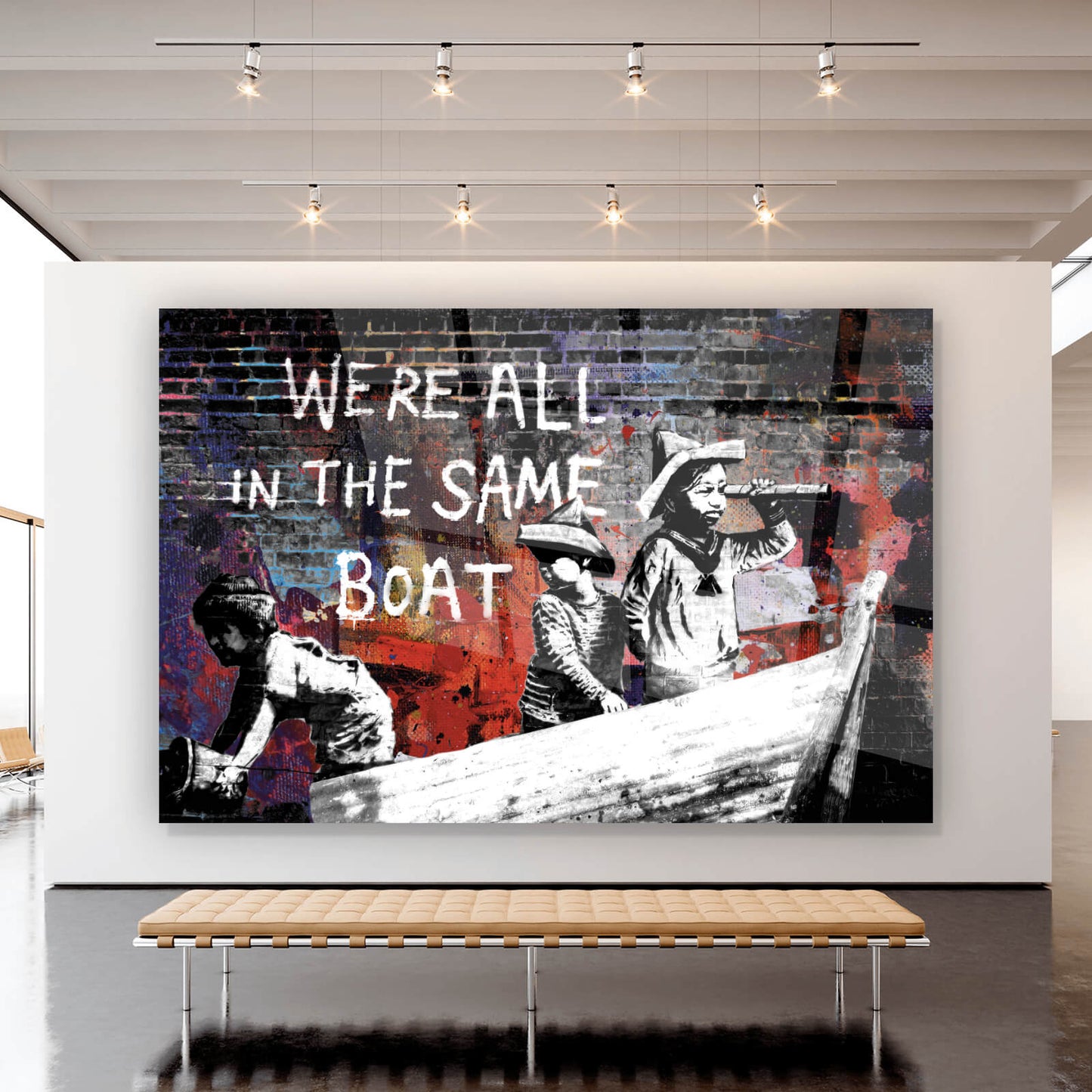 Acrylglasbild Banksy same Boat Querformat