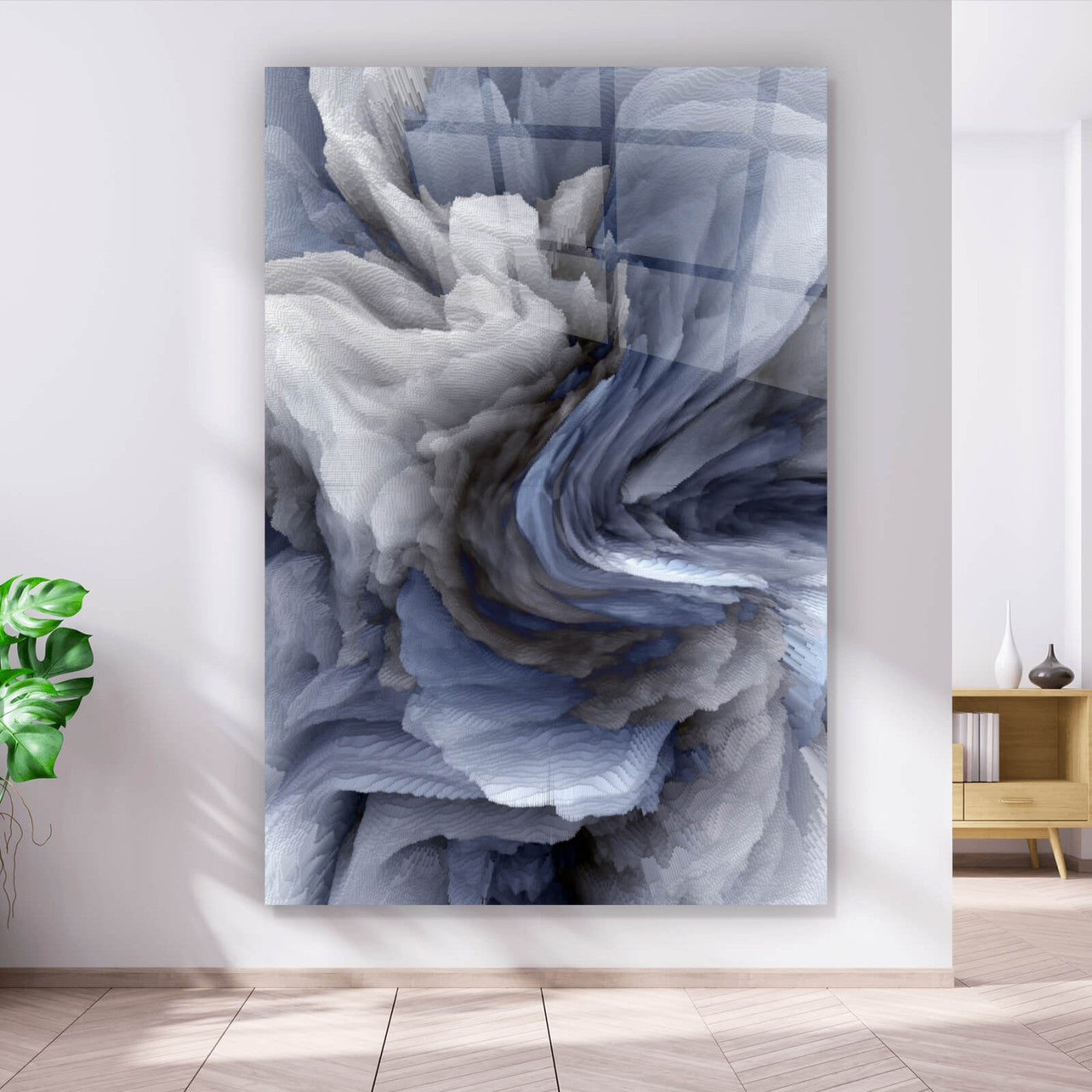 Acrylglasbild Blaugraue Struktur Optik Hochformat