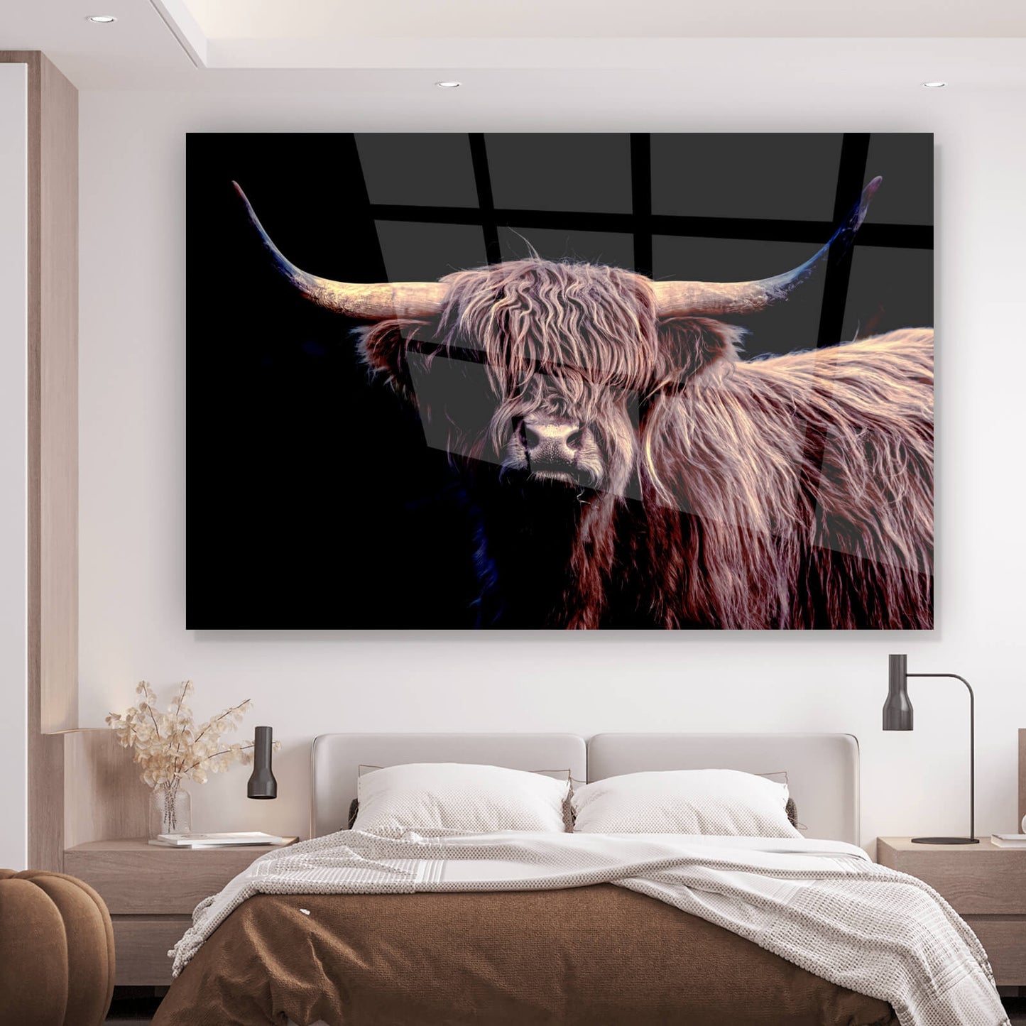 Acrylglasbild Braunes Hochlandrind Querformat