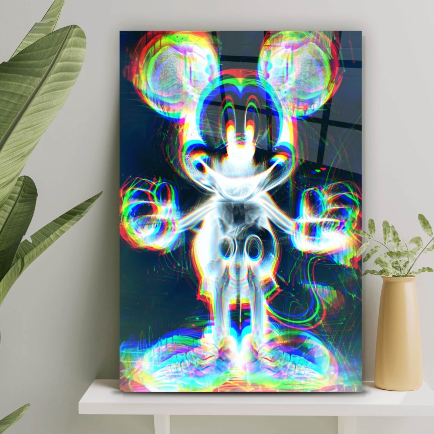 Acrylglasbild Bunte Maus in schwarzen Hintergrund Hochformat