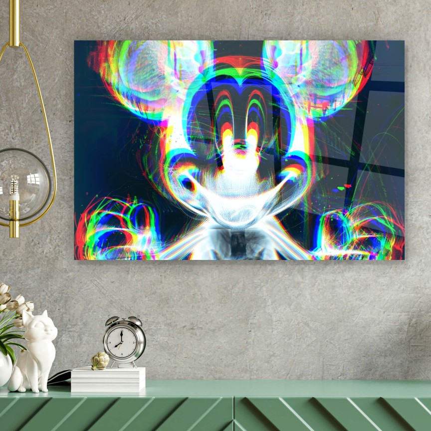 Acrylglasbild Bunte Maus in schwarzen Hintergrund Querformat