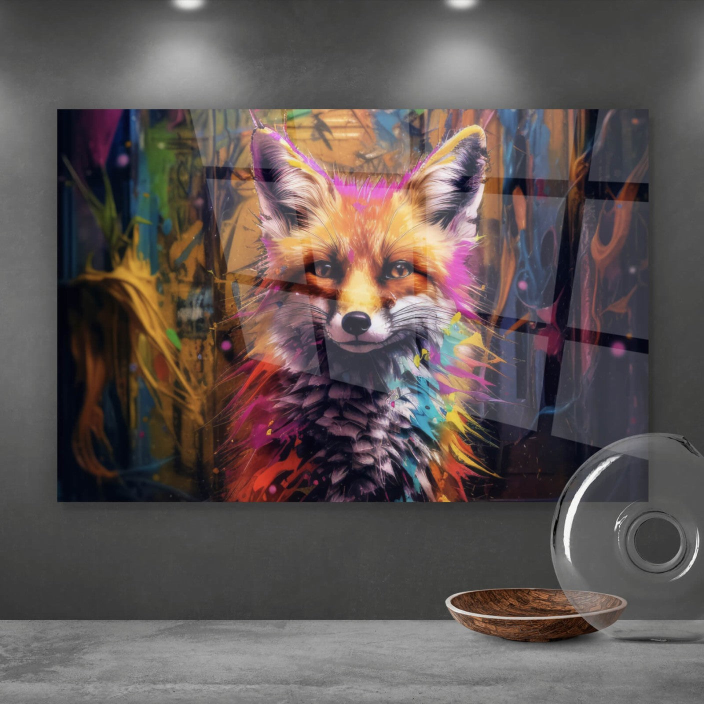 Acrylglasbild Bunter Fuchs Graffiti Stil Querformat