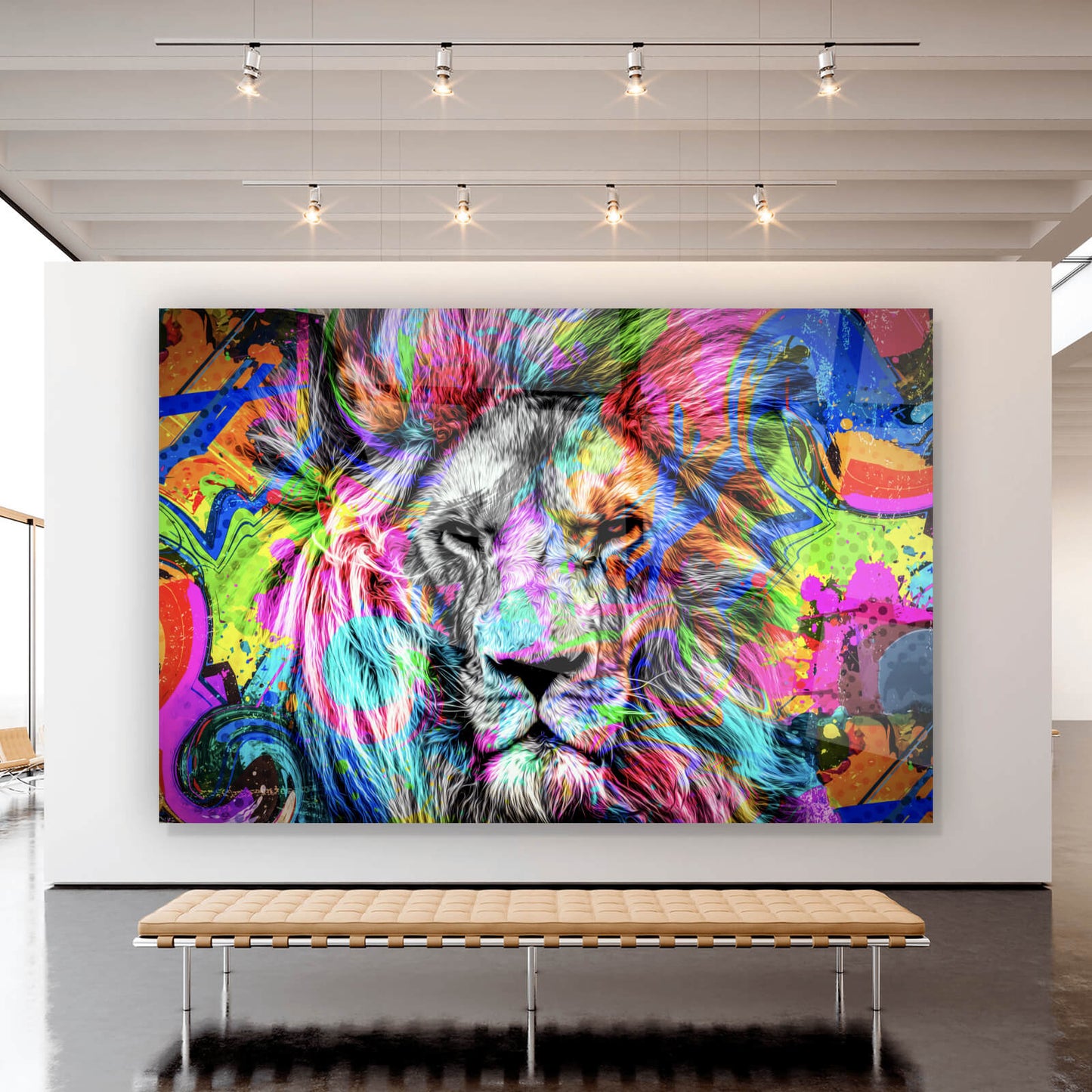 Acrylglasbild Bunter Löwe Modern Art Querformat