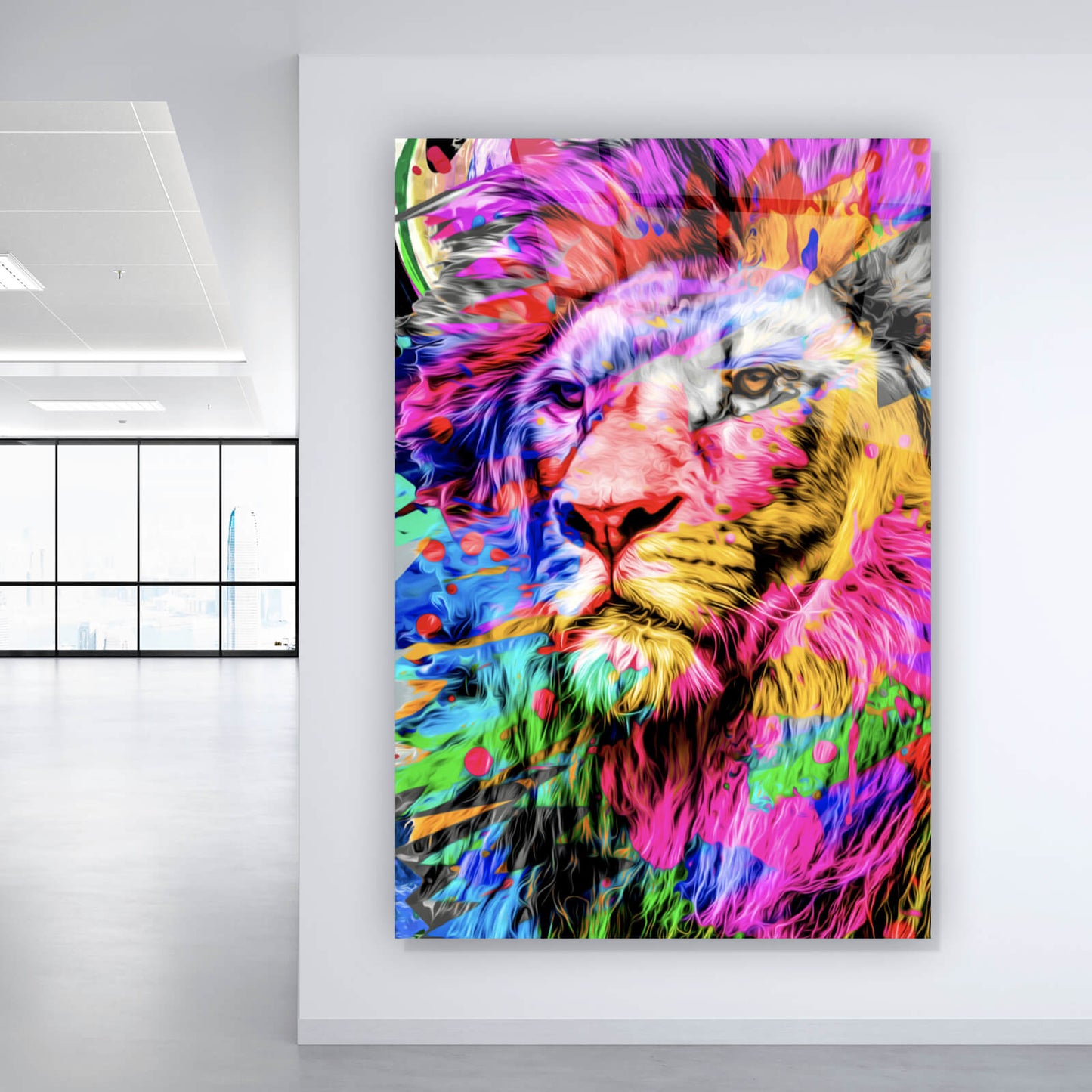 Acrylglasbild Bunter Pop Art Löwe Hochformat