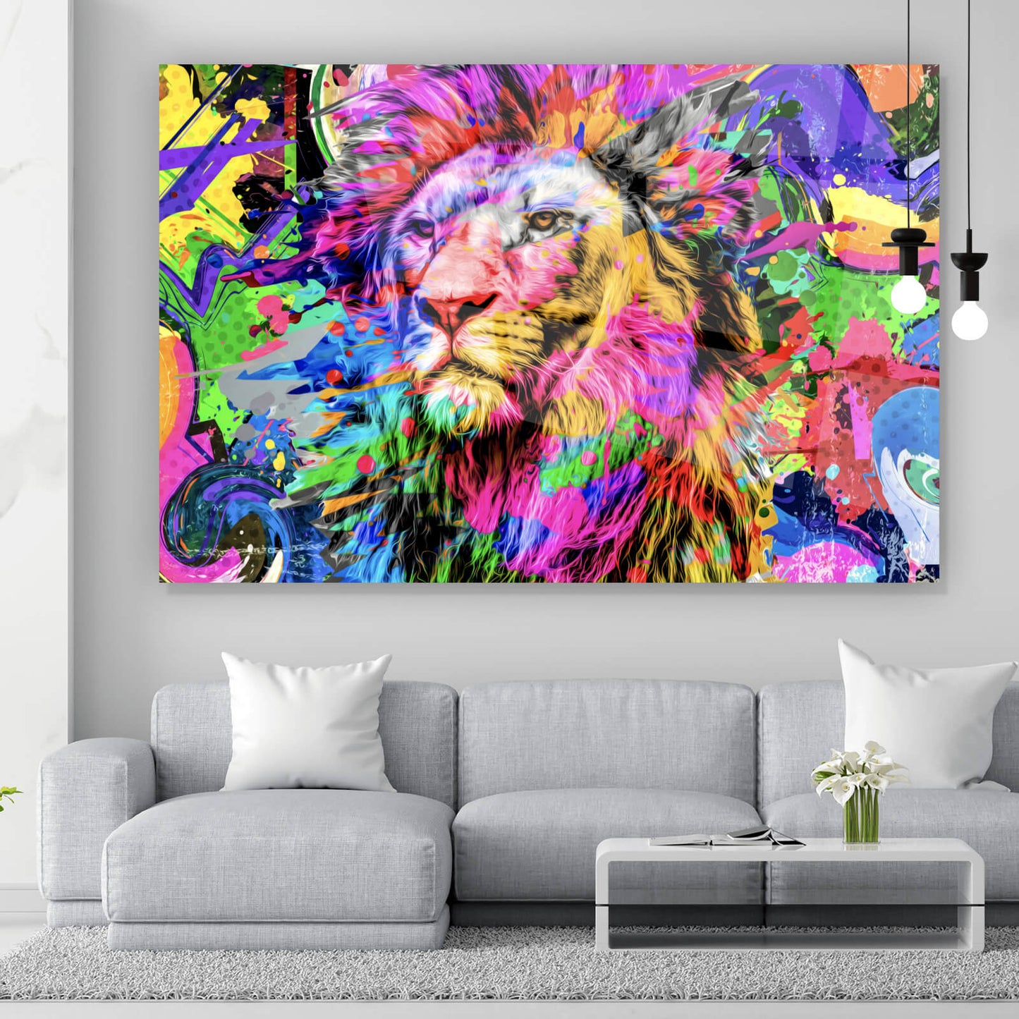 Acrylglasbild Bunter Pop Art Löwe Querformat