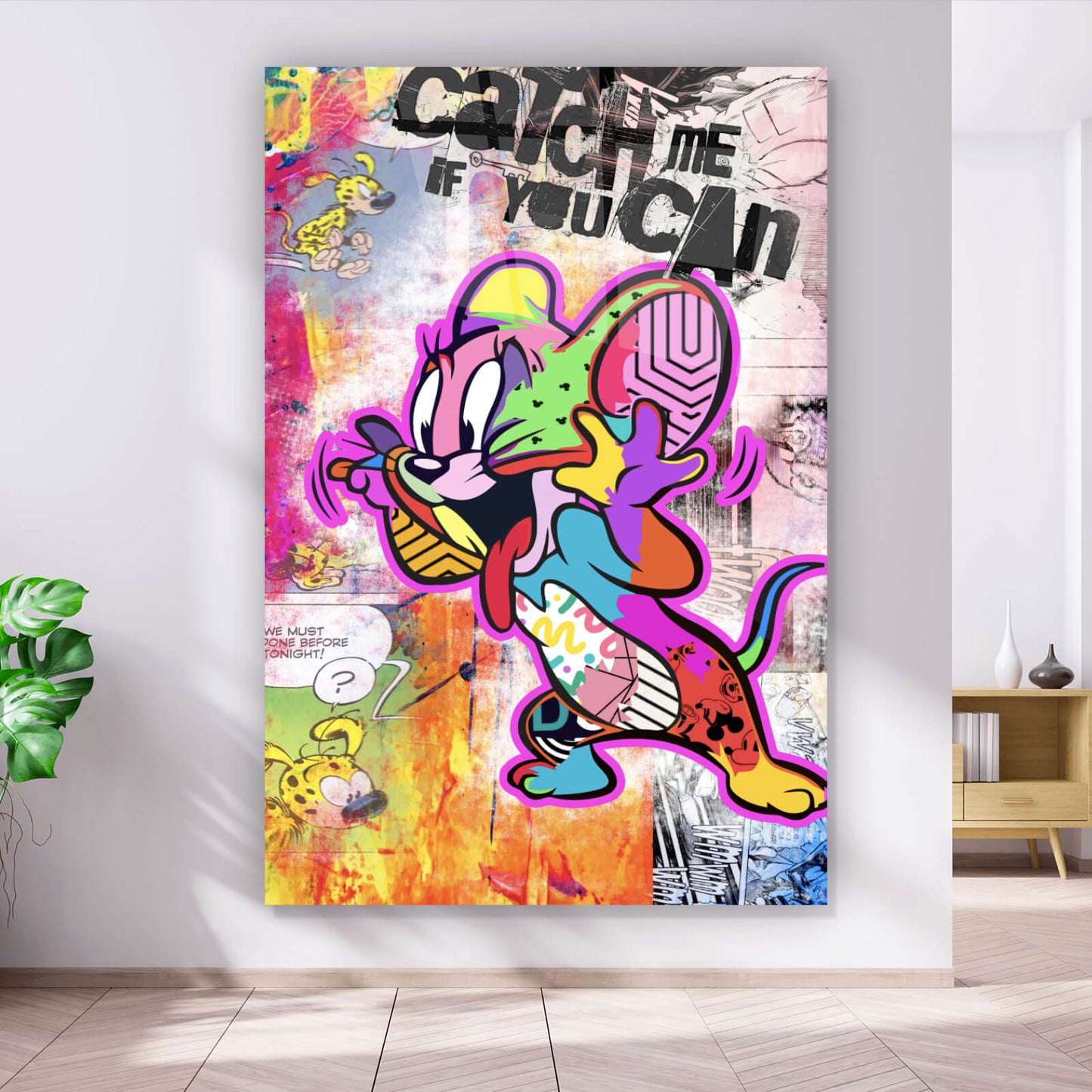 Acrylglasbild Comic Hase und Maus Hochformat