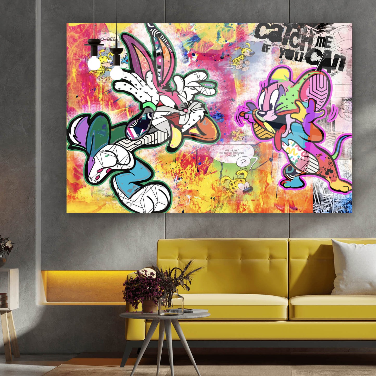 Acrylglasbild Comic Hase und Maus Querformat