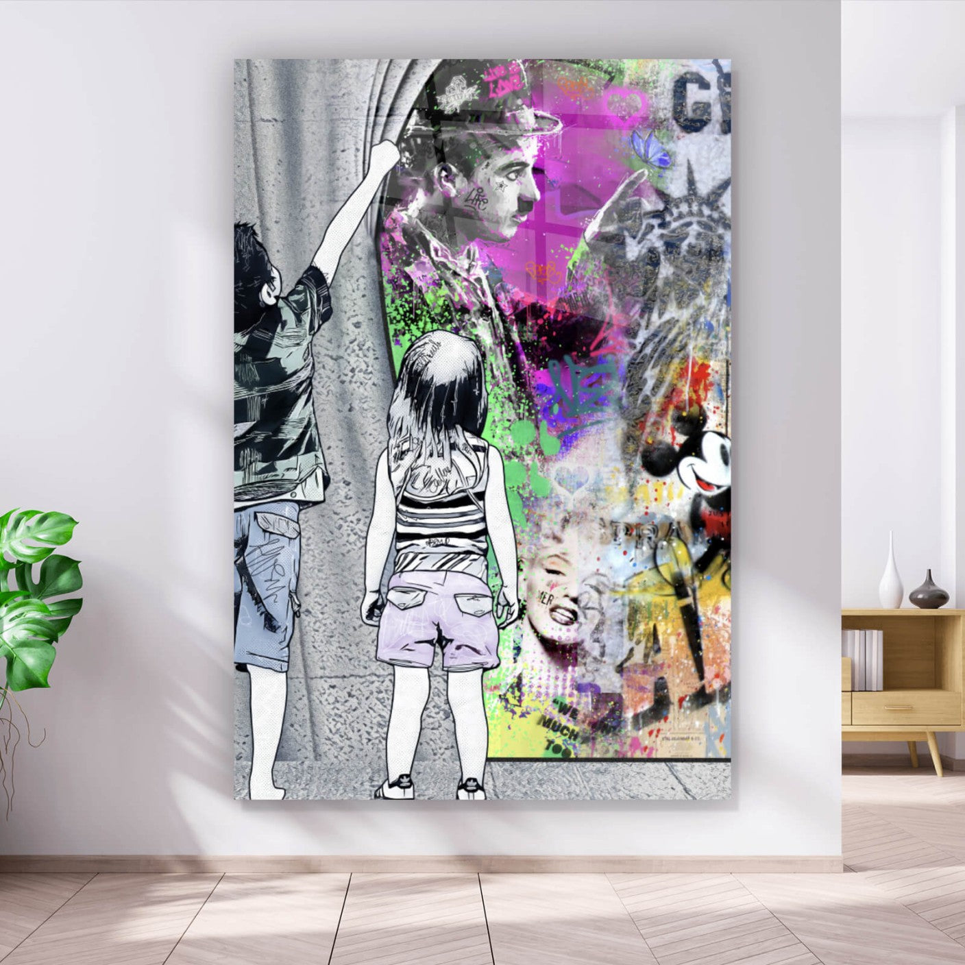 Acrylglasbild Comicfiguren Graffiti Stil Hochformat