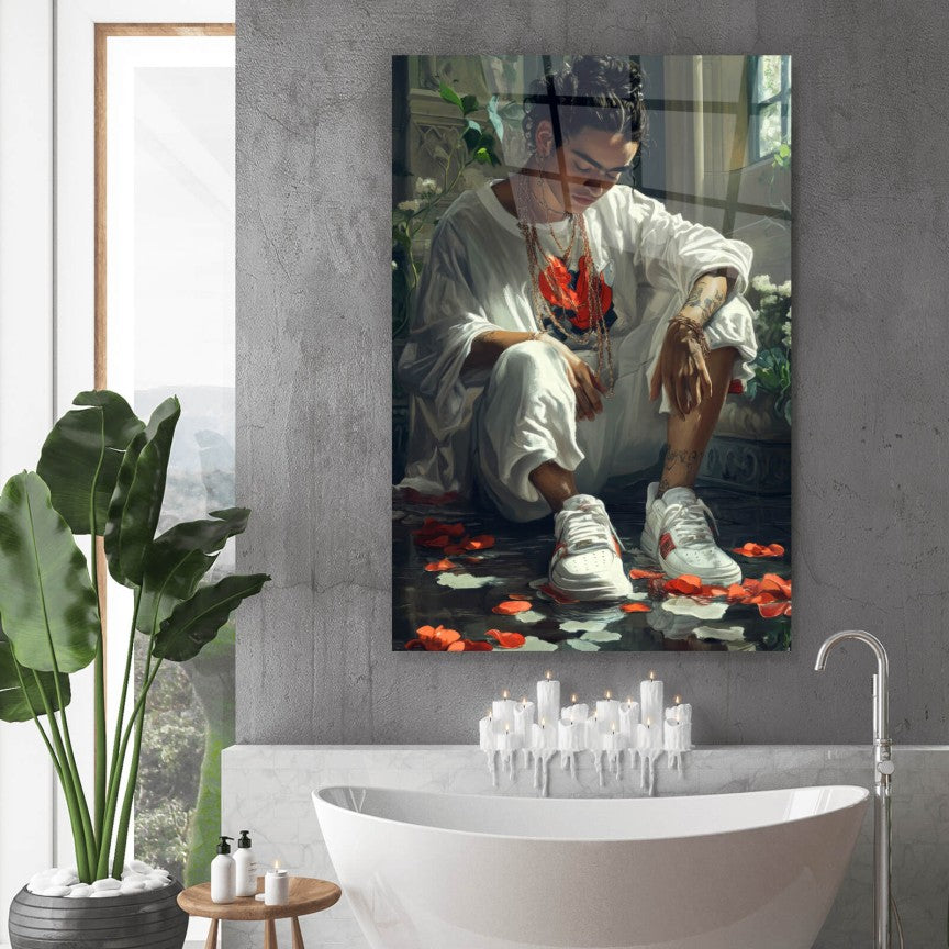 Acrylglasbild Coole Kahlo mit Sneaker Hochformat