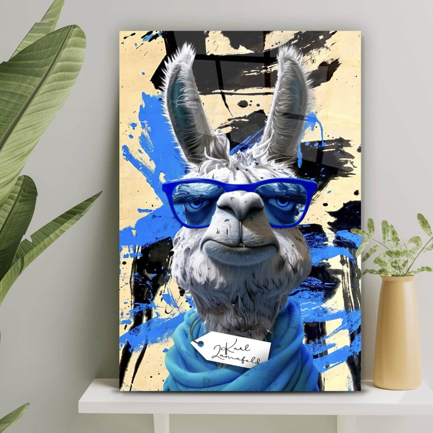 Acrylglasbild Cooles abstraktes Lama Portrait Hochformat