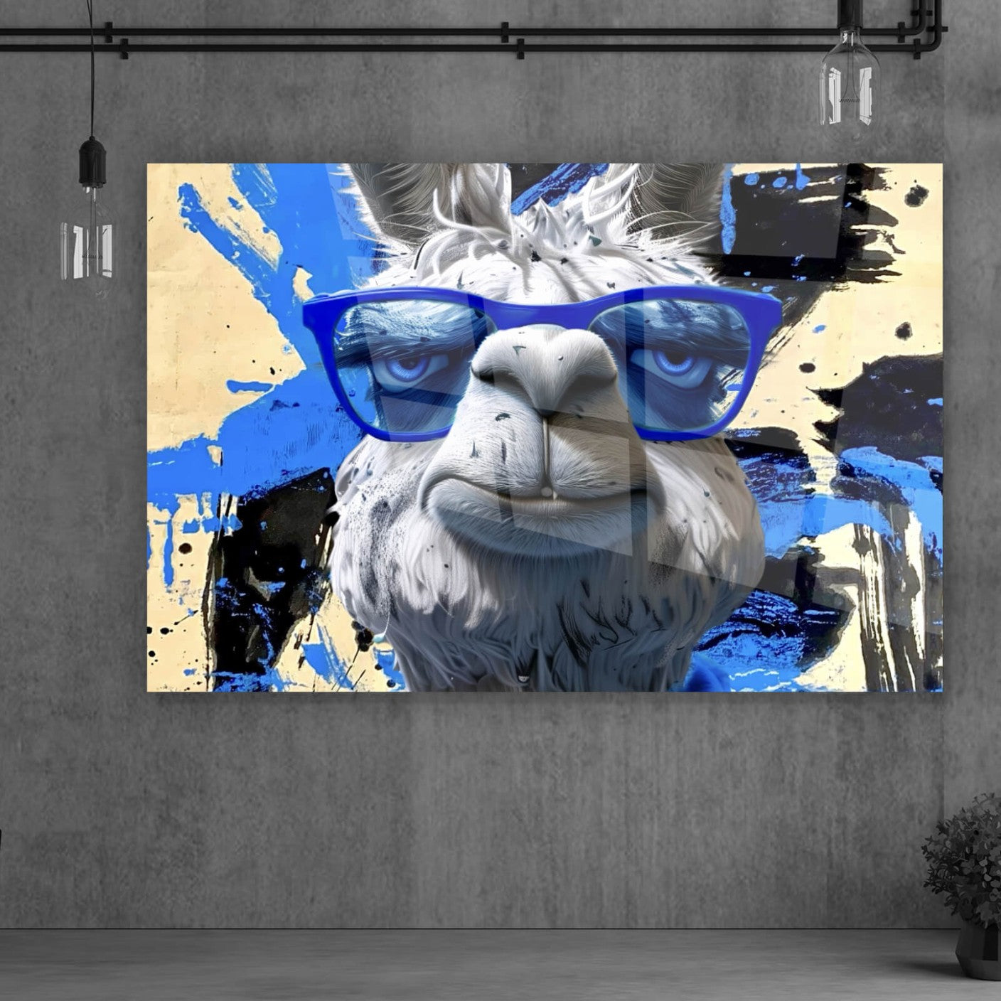 Acrylglasbild Cooles abstraktes Lama Portrait Querformat