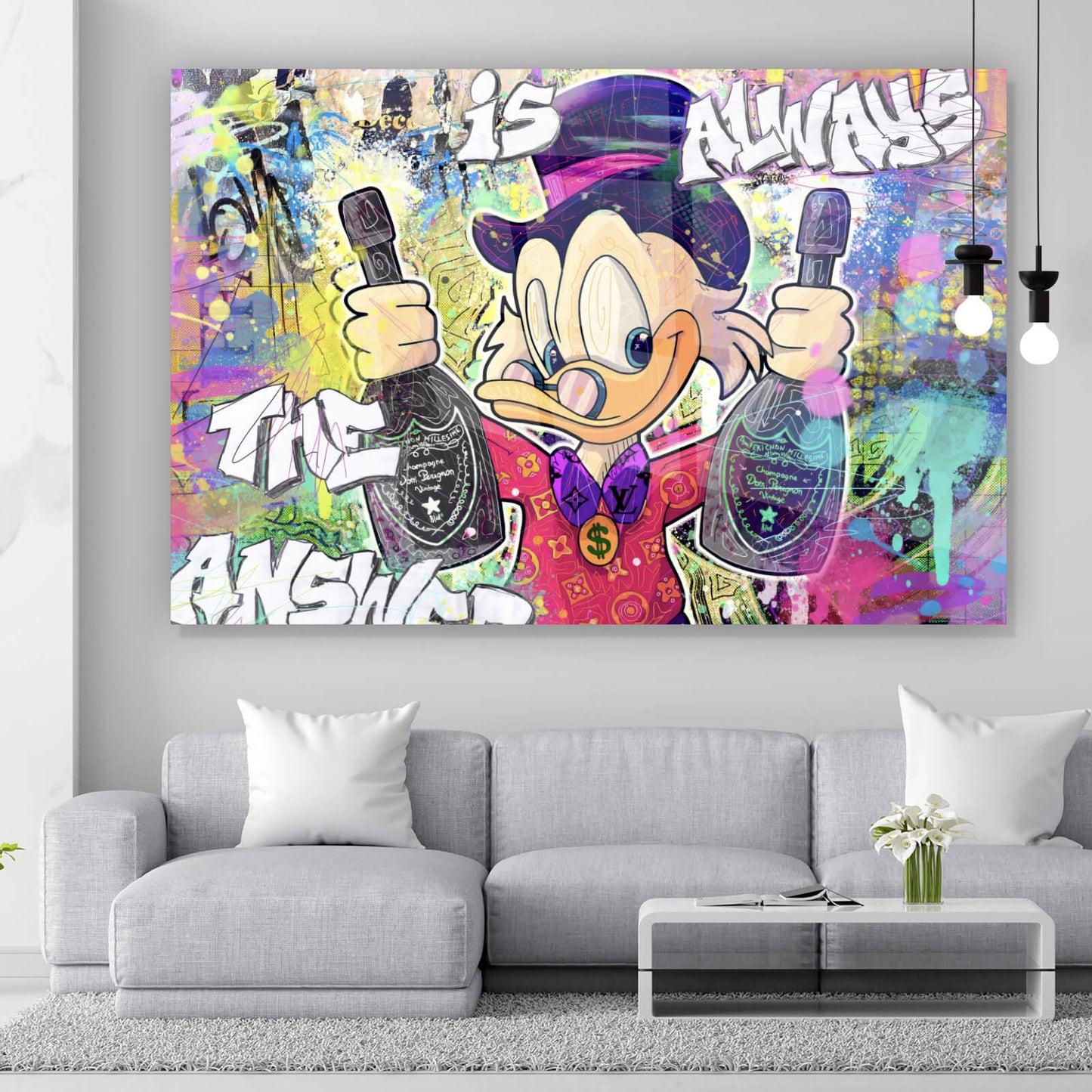 Acrylglasbild Dagobert Champagner Pop Art Querformat