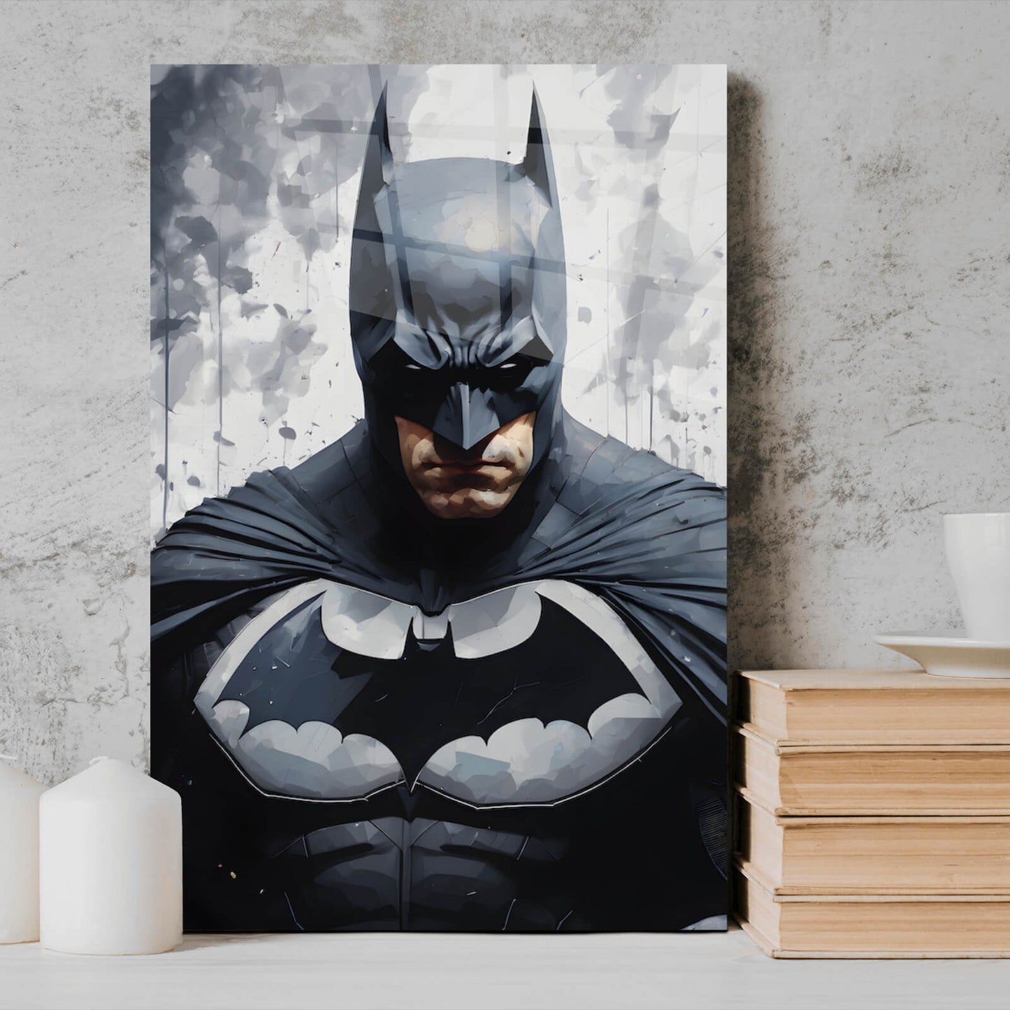 Acrylglasbild Dunkler Superheld Hochformat