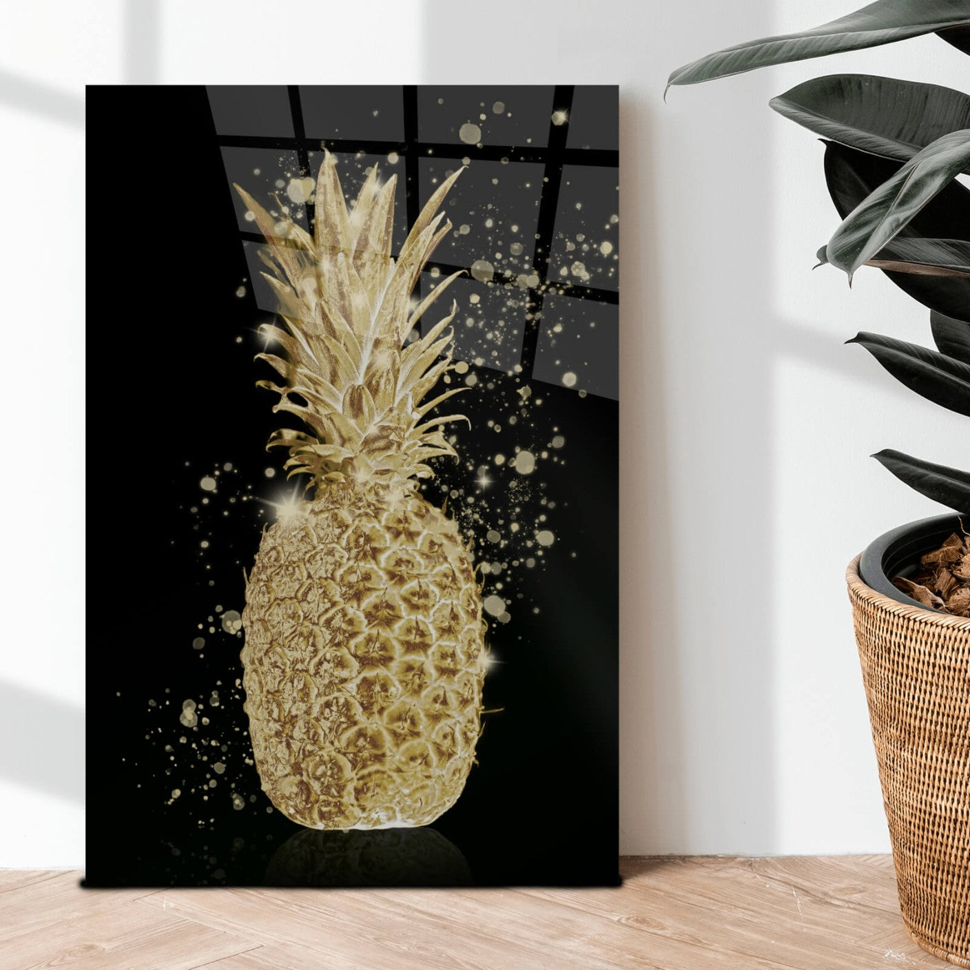 Acrylglasbild Edle goldene Ananas Hochformat