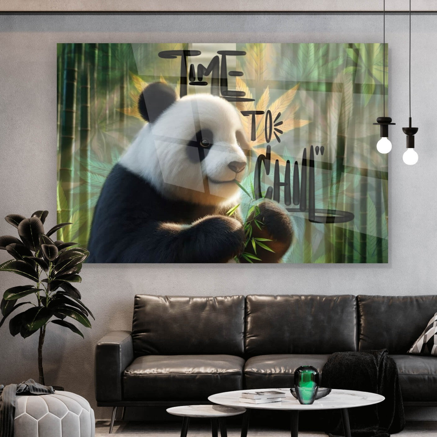 Acrylglasbild Entspannter Pandabär im Schilf Querformat