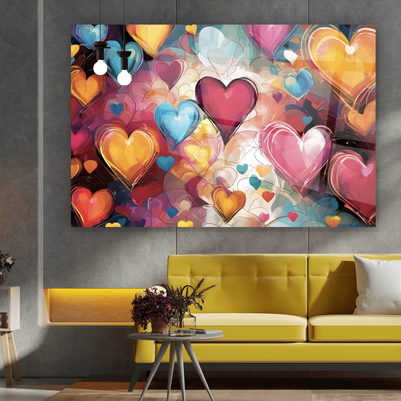 Acrylglasbild Farbenfrohe Herzen Collage Querformat