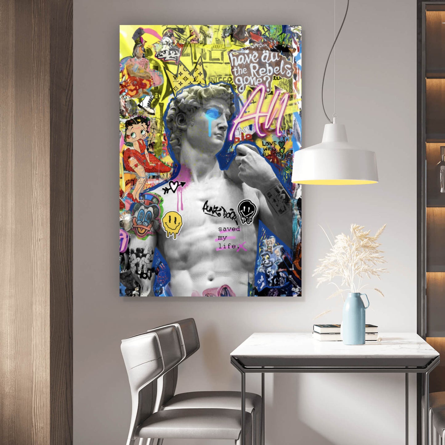 Acrylglasbild All we need is love Pop Art Hochformat