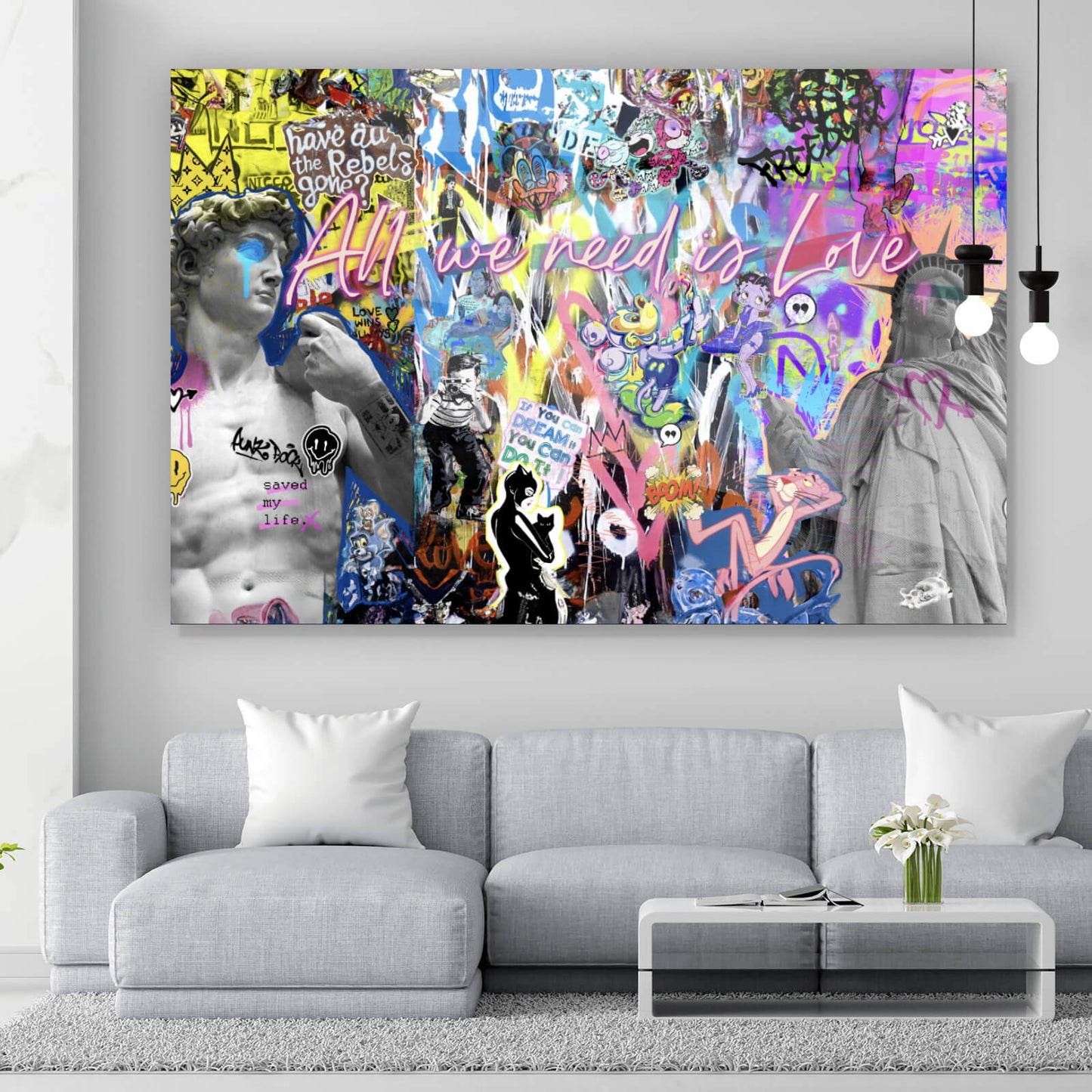 Acrylglasbild All we need is love Pop Art Querformat