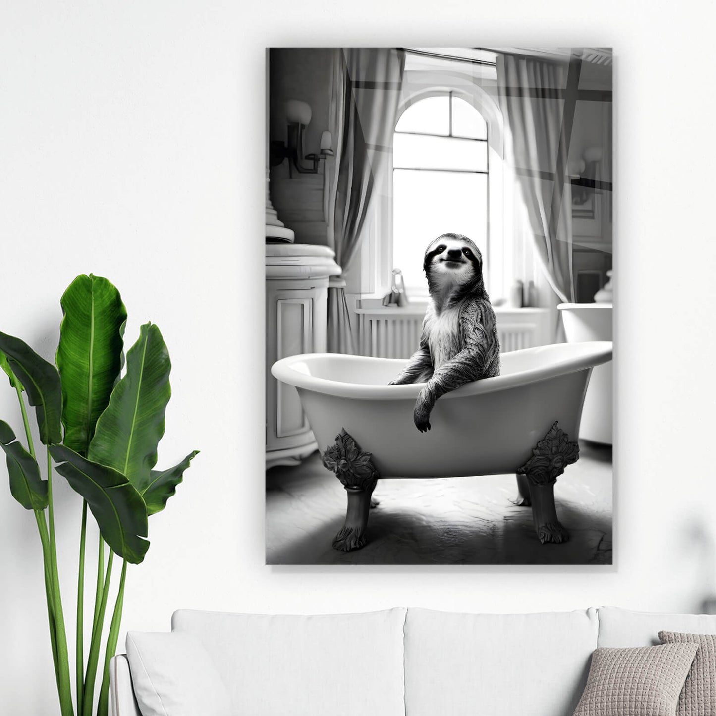 Acrylglasbild Faultier in der Wanne Hochformat