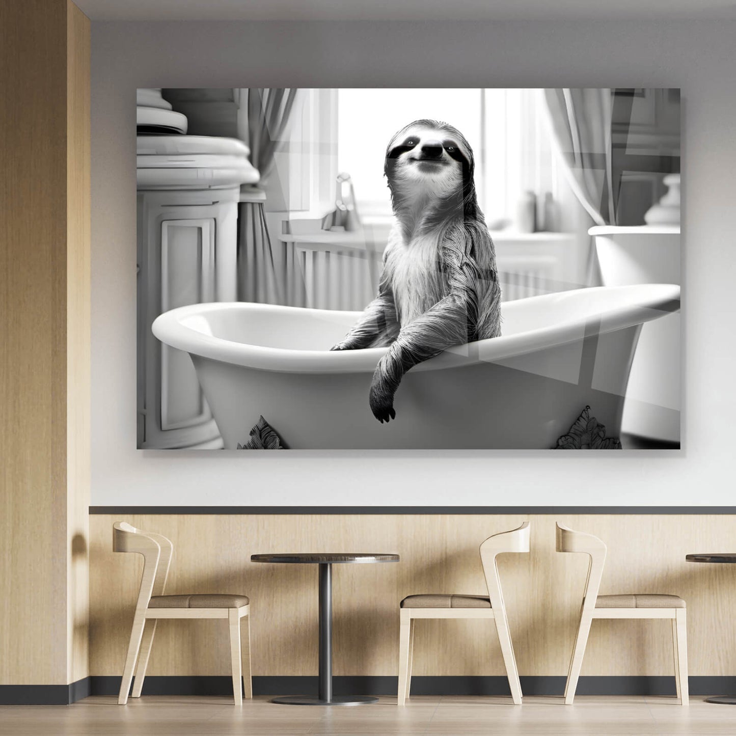 Acrylglasbild Faultier in der Wanne Querformat