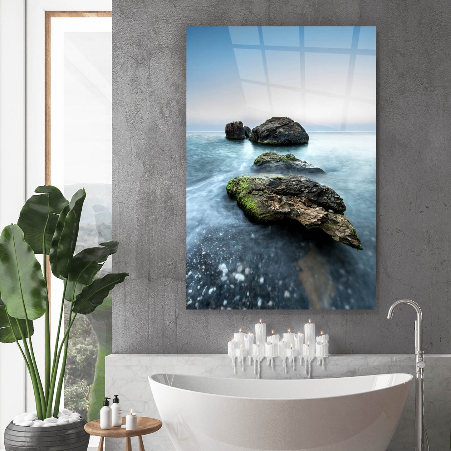 Acrylglasbild Felsen im Meer Hochformat