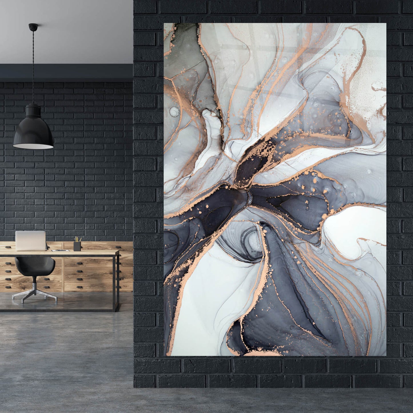 Acrylglasbild Fluid Art Bronze Hochformat