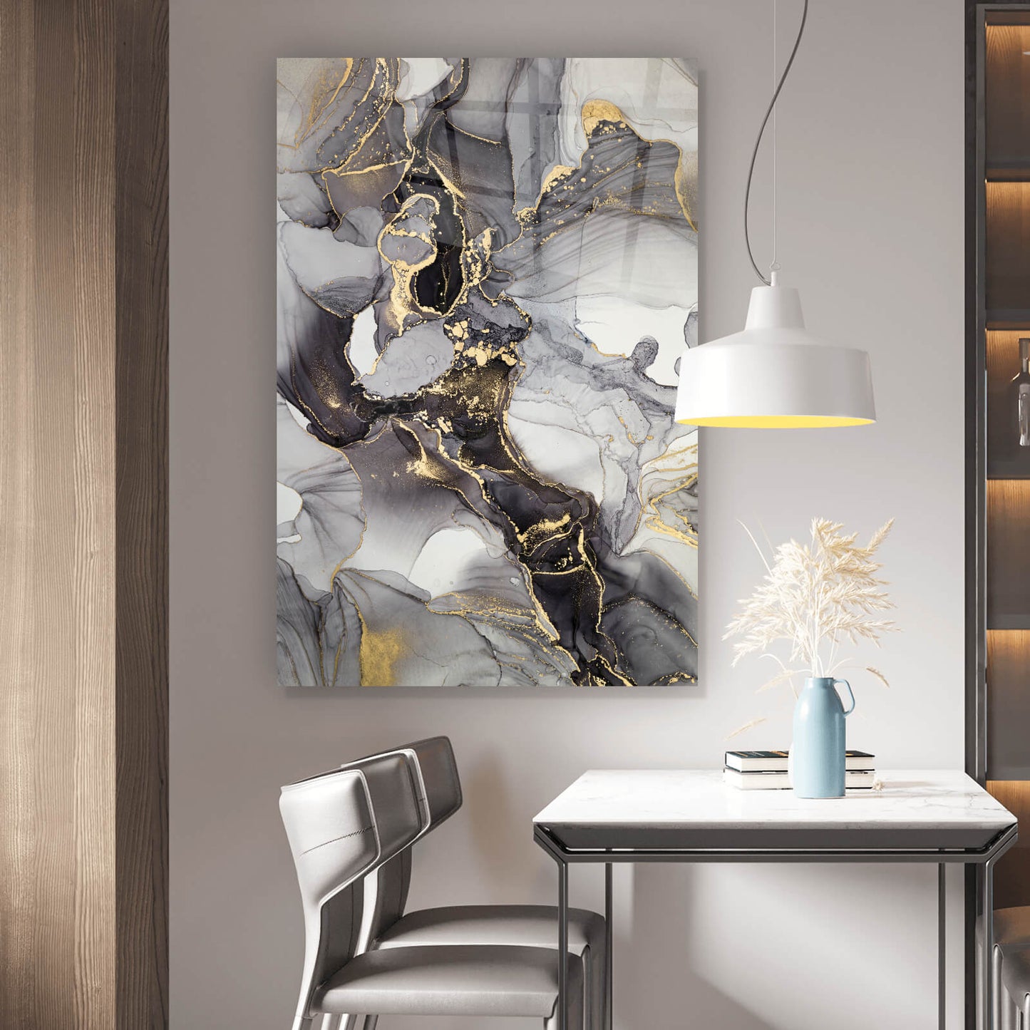 Acrylglasbild Fluid Art Gold Hochformat