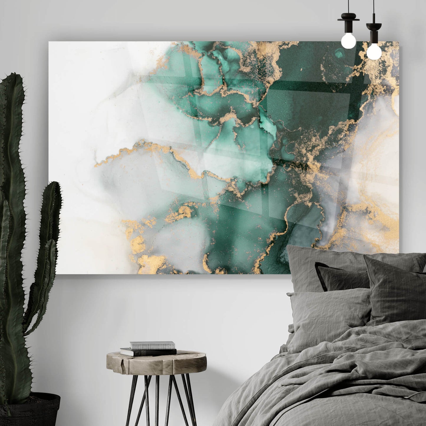 Acrylglasbild Fluid Art Grün und Gold Querformat