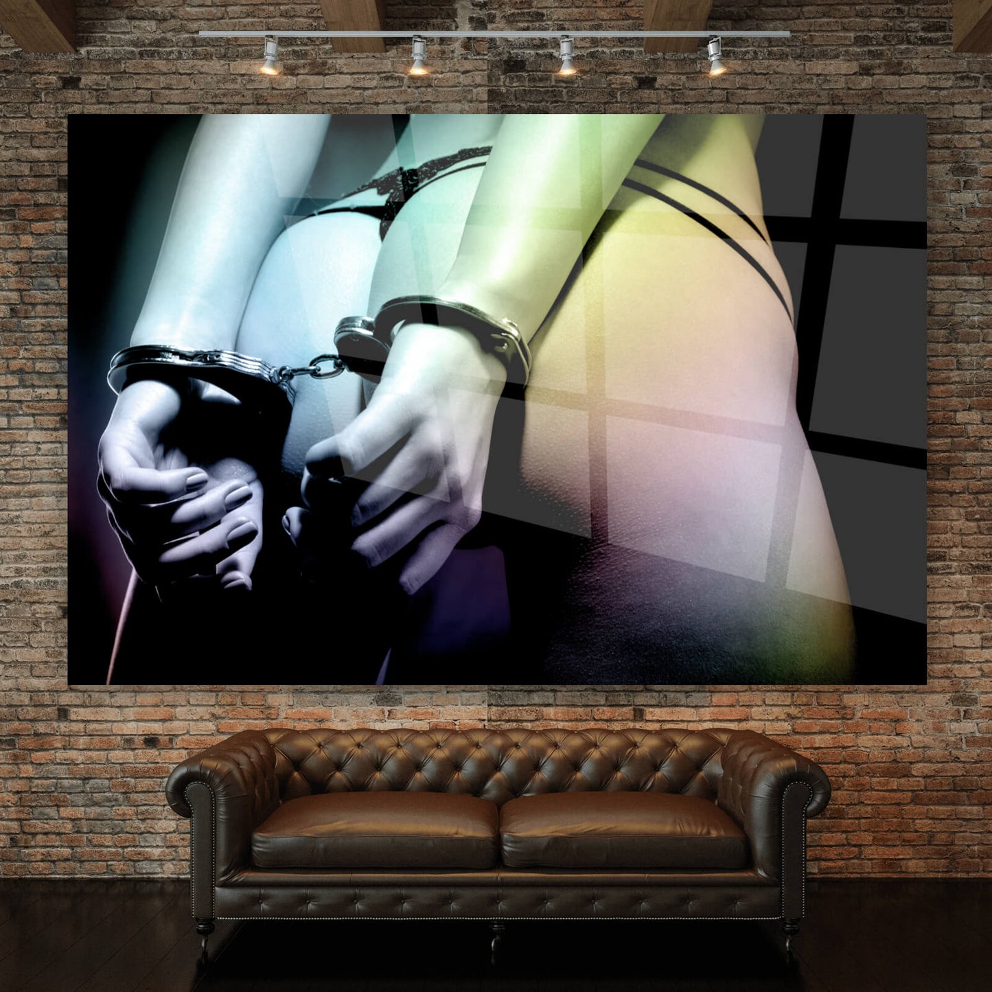 Acrylglasbild Frau in Handschellen Querformat