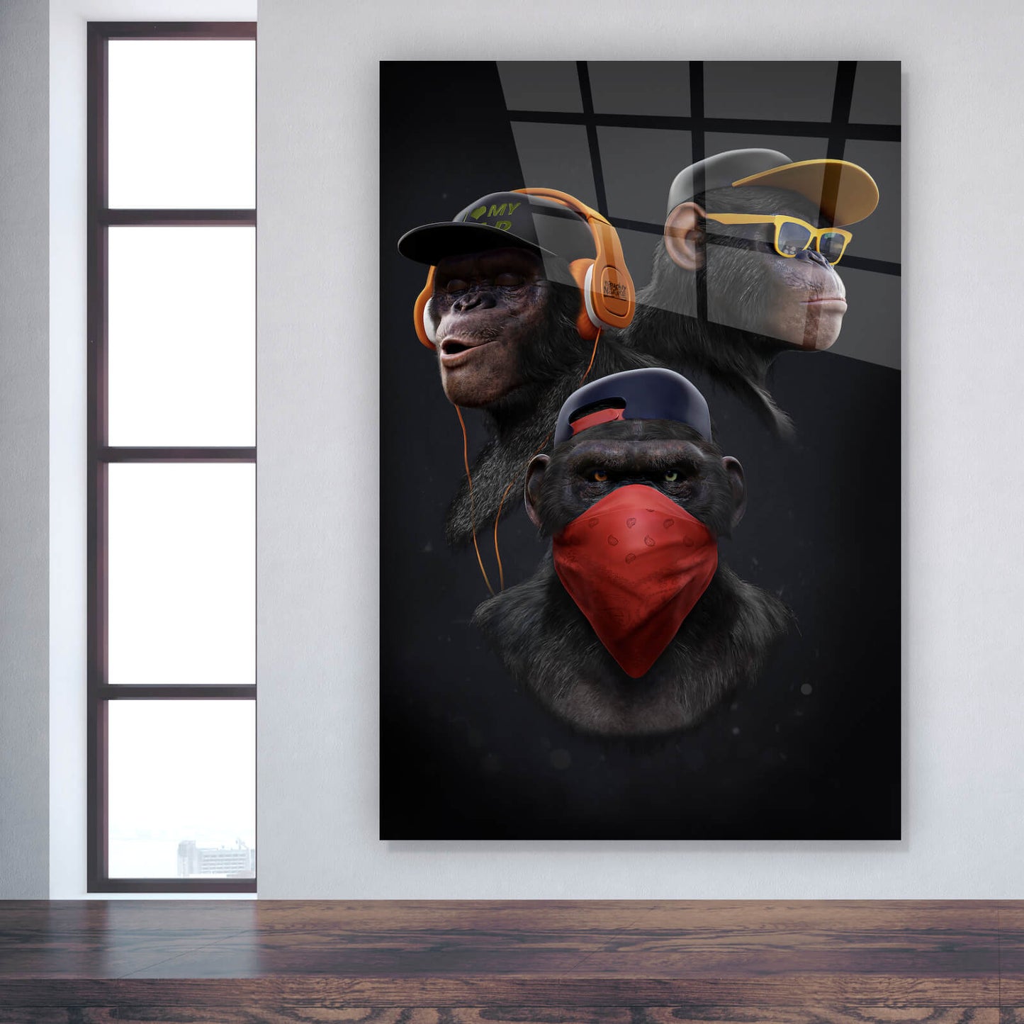 Acrylglasbild Gangsteraffen Three Wise Monkeys Hochformat