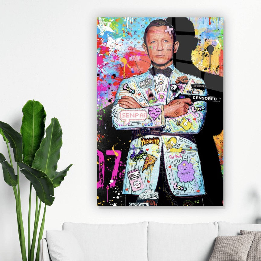 Acrylglasbild Geheimagent James Pop Art Hochformat