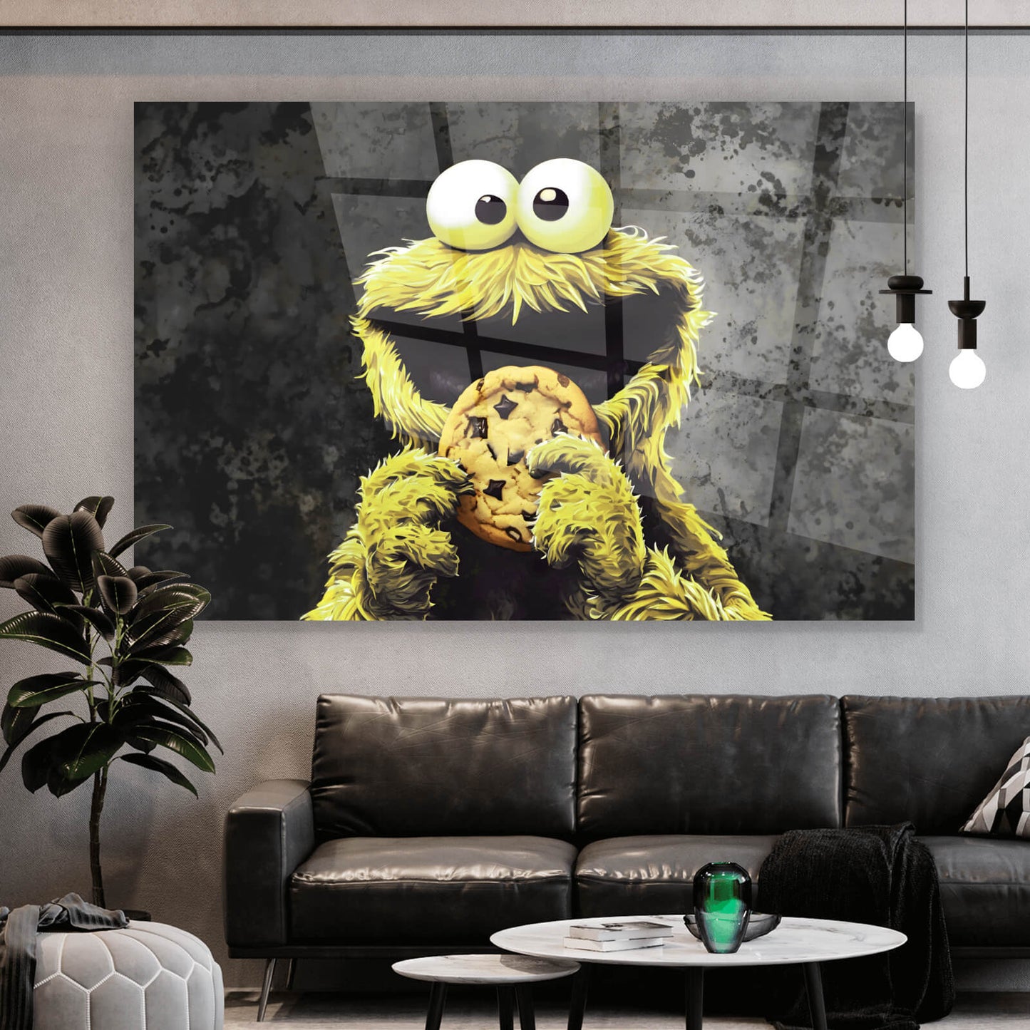 Acrylglasbild Gelbes Keksmonster Querformat