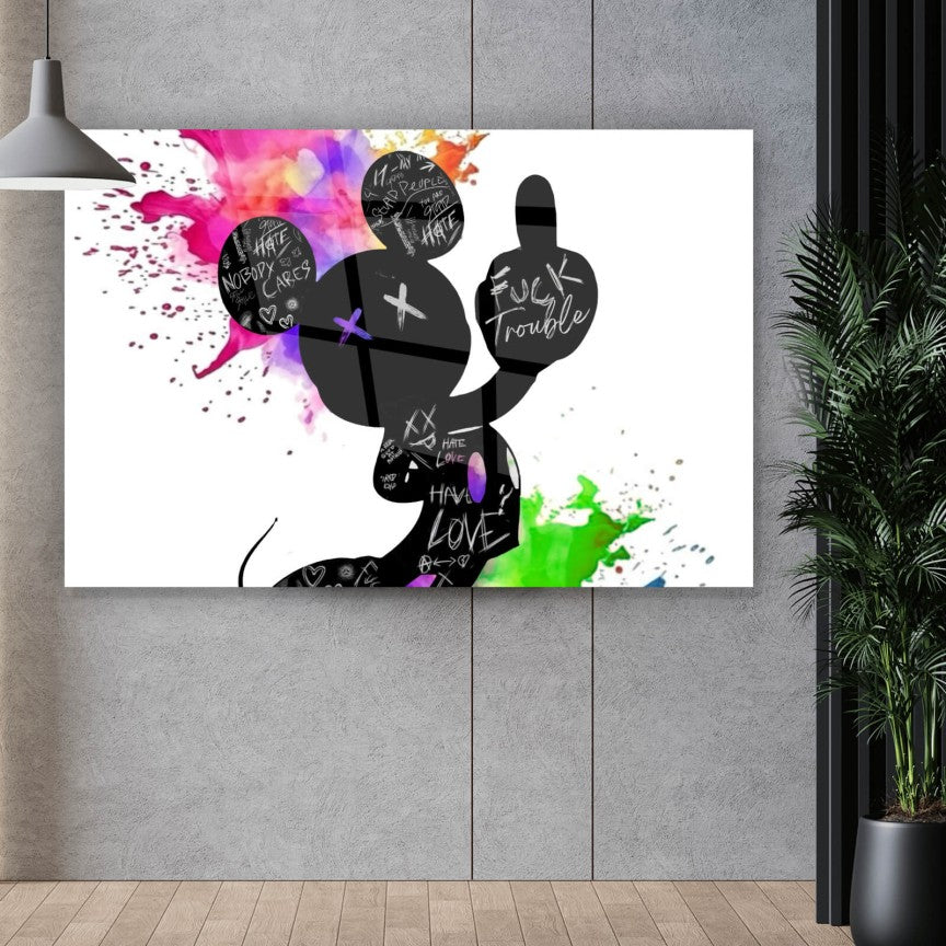 Acrylglasbild Graffiti Maus zeigt Mittelfinger Querformat