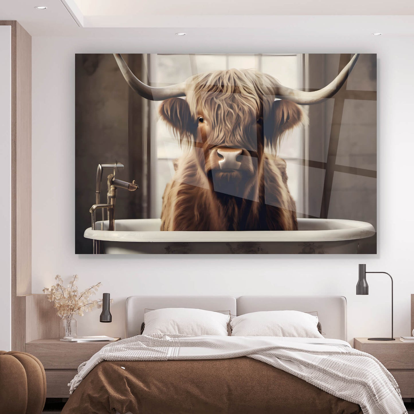 Acrylglasbild Highland Rind in der Wanne Querformat