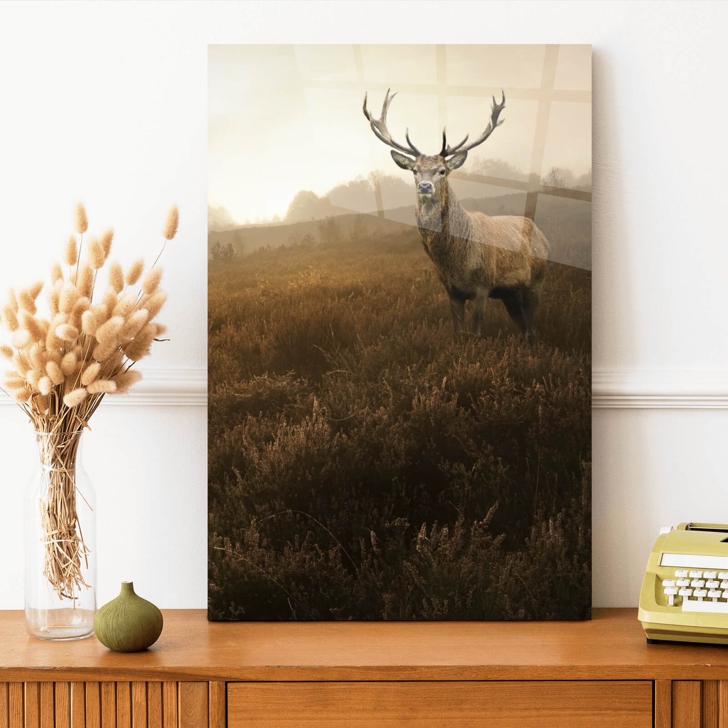 Acrylglasbild Hirsch am Herbstmorgen Hochformat