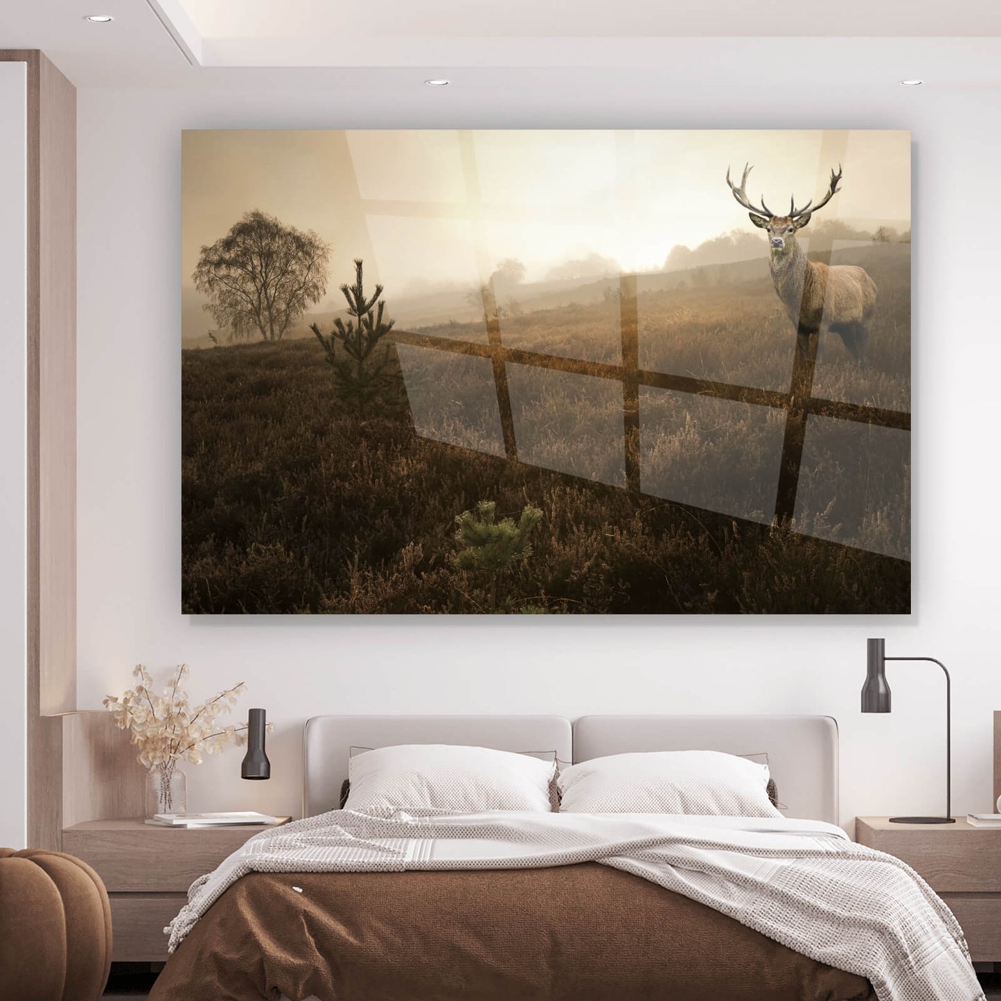 Acrylglasbild Hirsch am Herbstmorgen Querformat