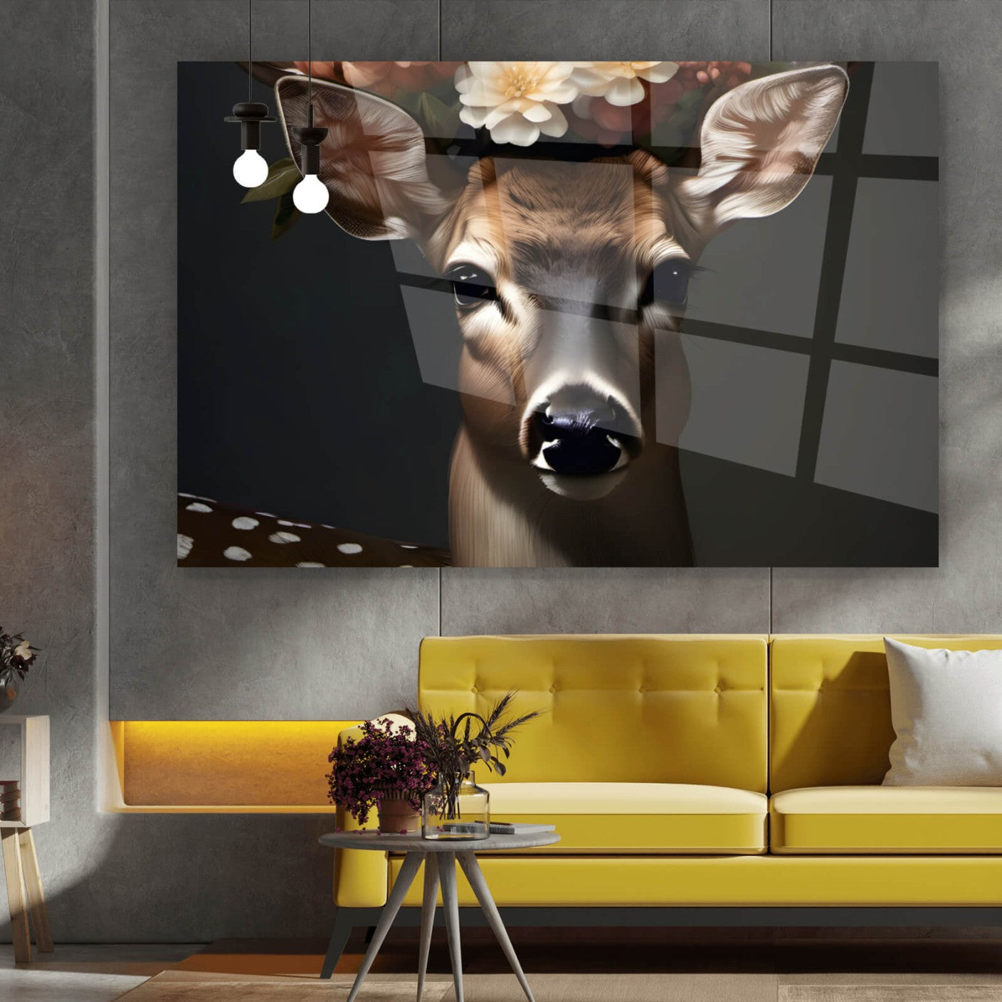 Acrylglasbild Hirsch mit Blumenschmuck Querformat