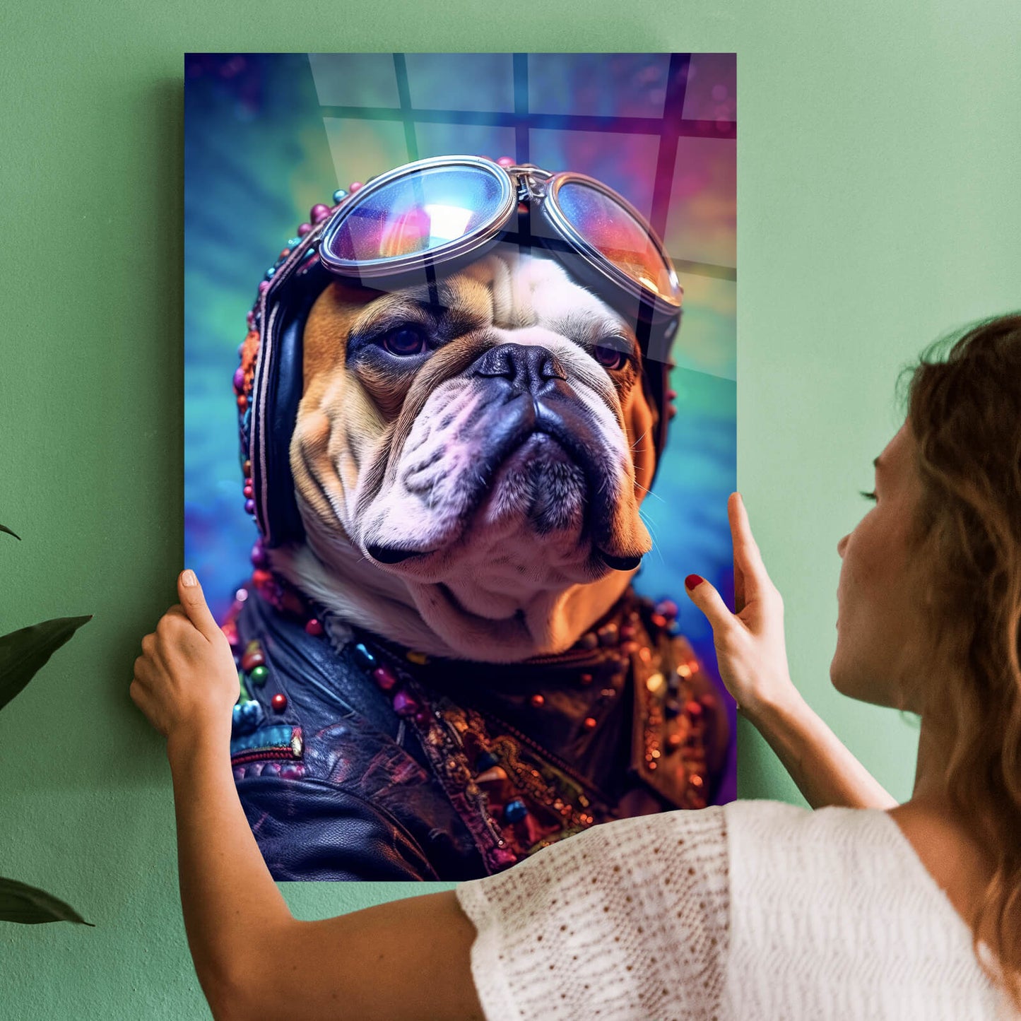 Acryglasbild Hund mit Brille Digital Art Hochformat