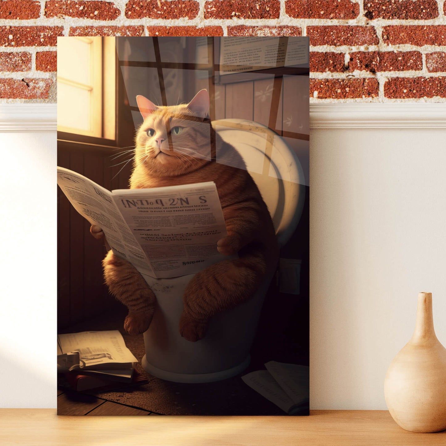 Acrylglasbild Katze auf Toilette Hochformat