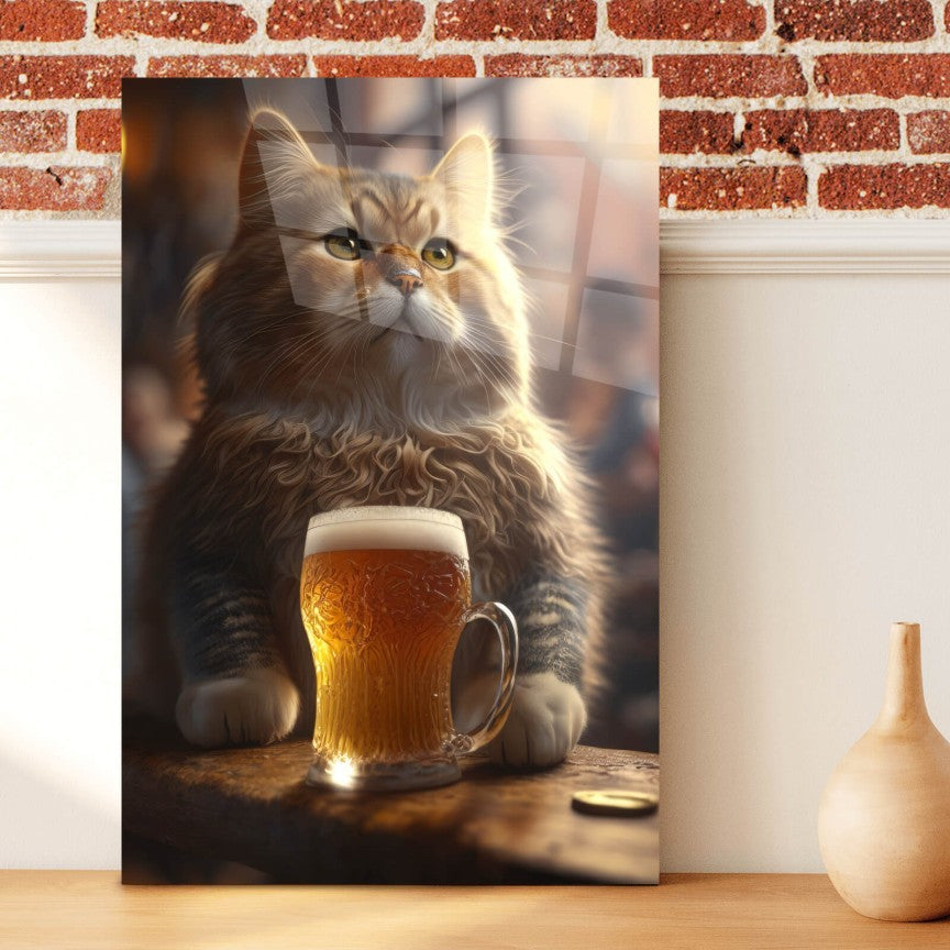 Acrylglasbild Katze mit Bier Hochformat