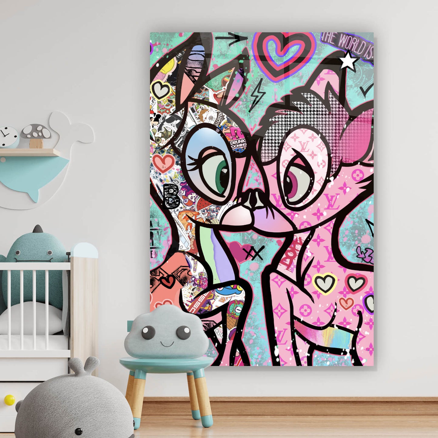 Acrylglasbild Küssende Rehe Pop Art Hochformat