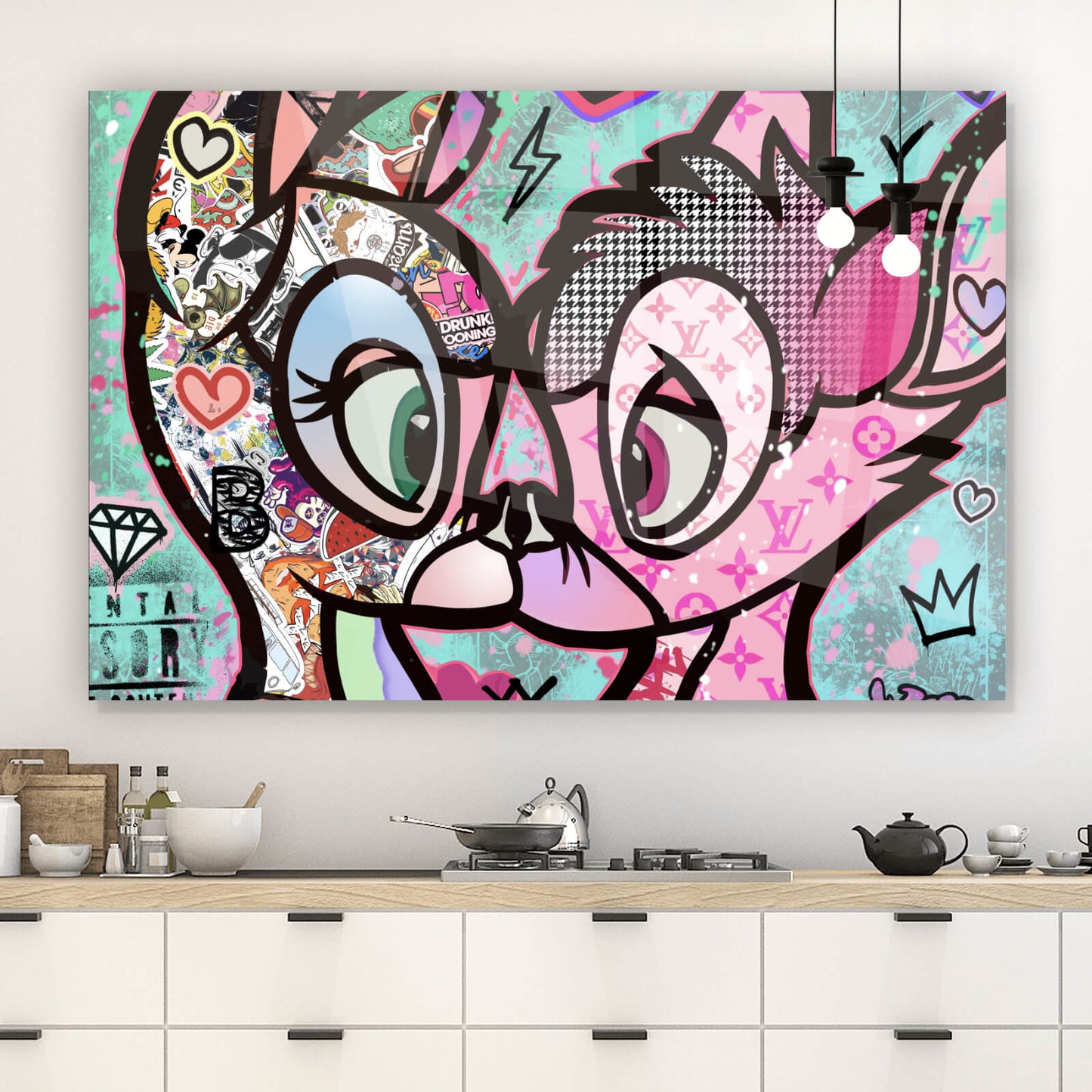 Acrylglasbild Küssende Rehe Pop Art Querformat