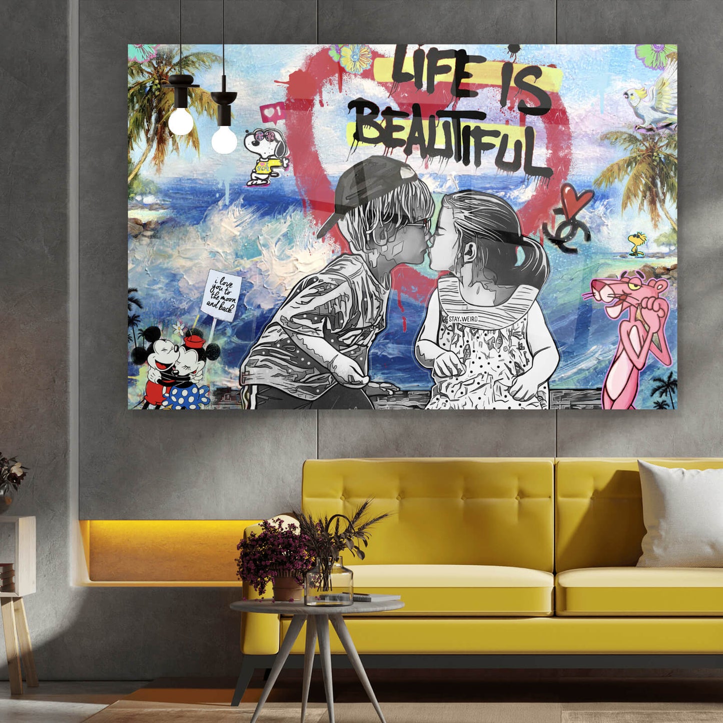 Acrylglasbild Kissing Kids Pop Art Querformat